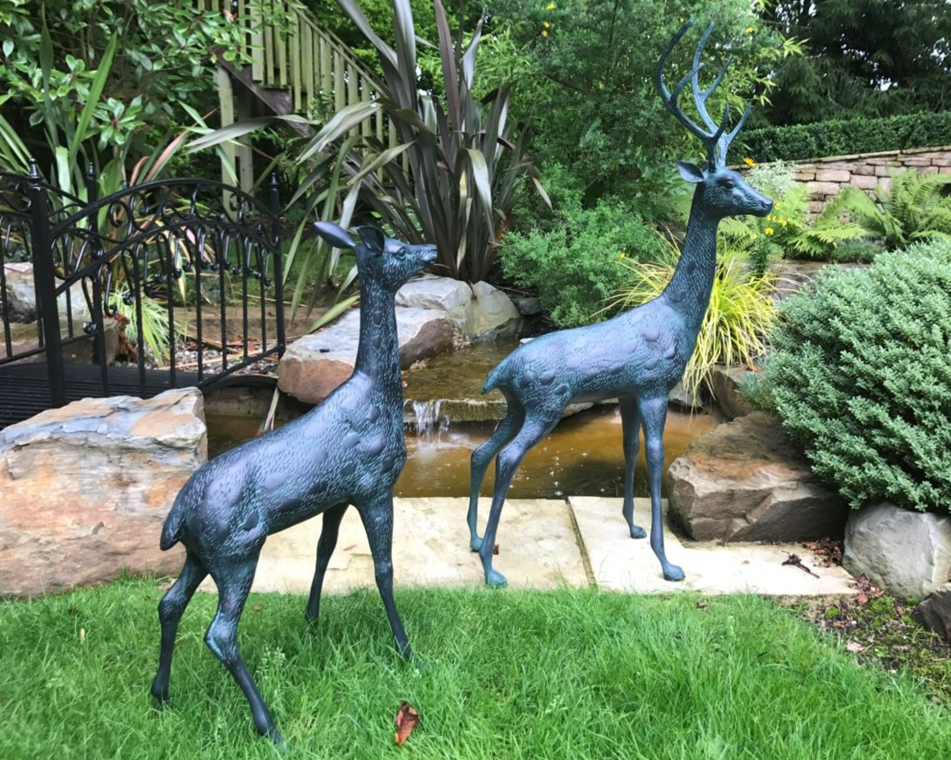 CAST METAL PAIR OF MATCHING DEERS IN VERDI BRONZE FINISH