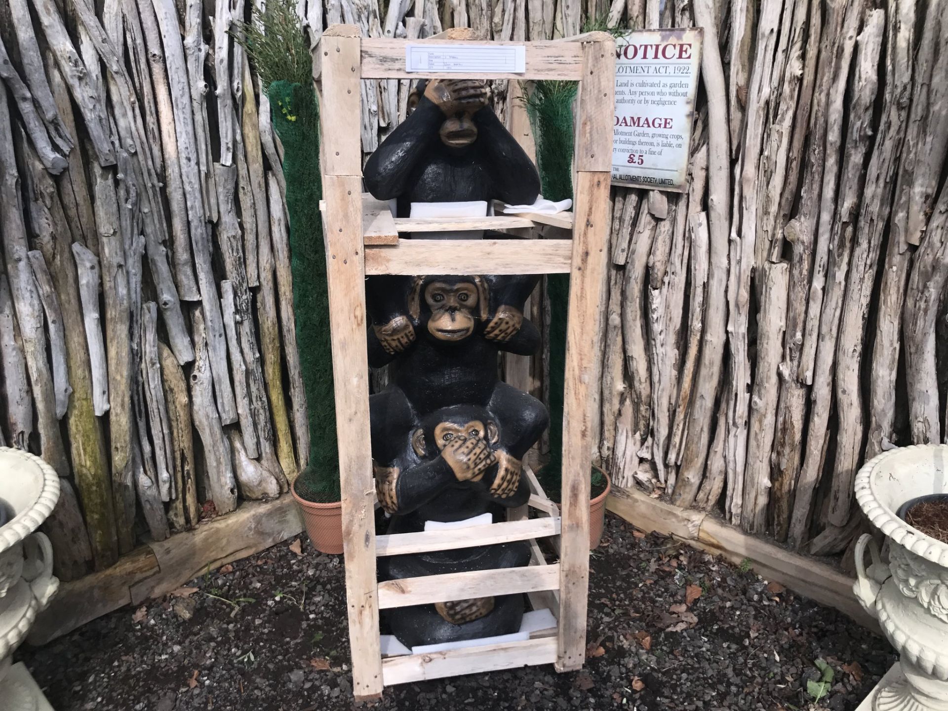 CRATED 5FT TALL CHEEKY MONKEYS STATUE
