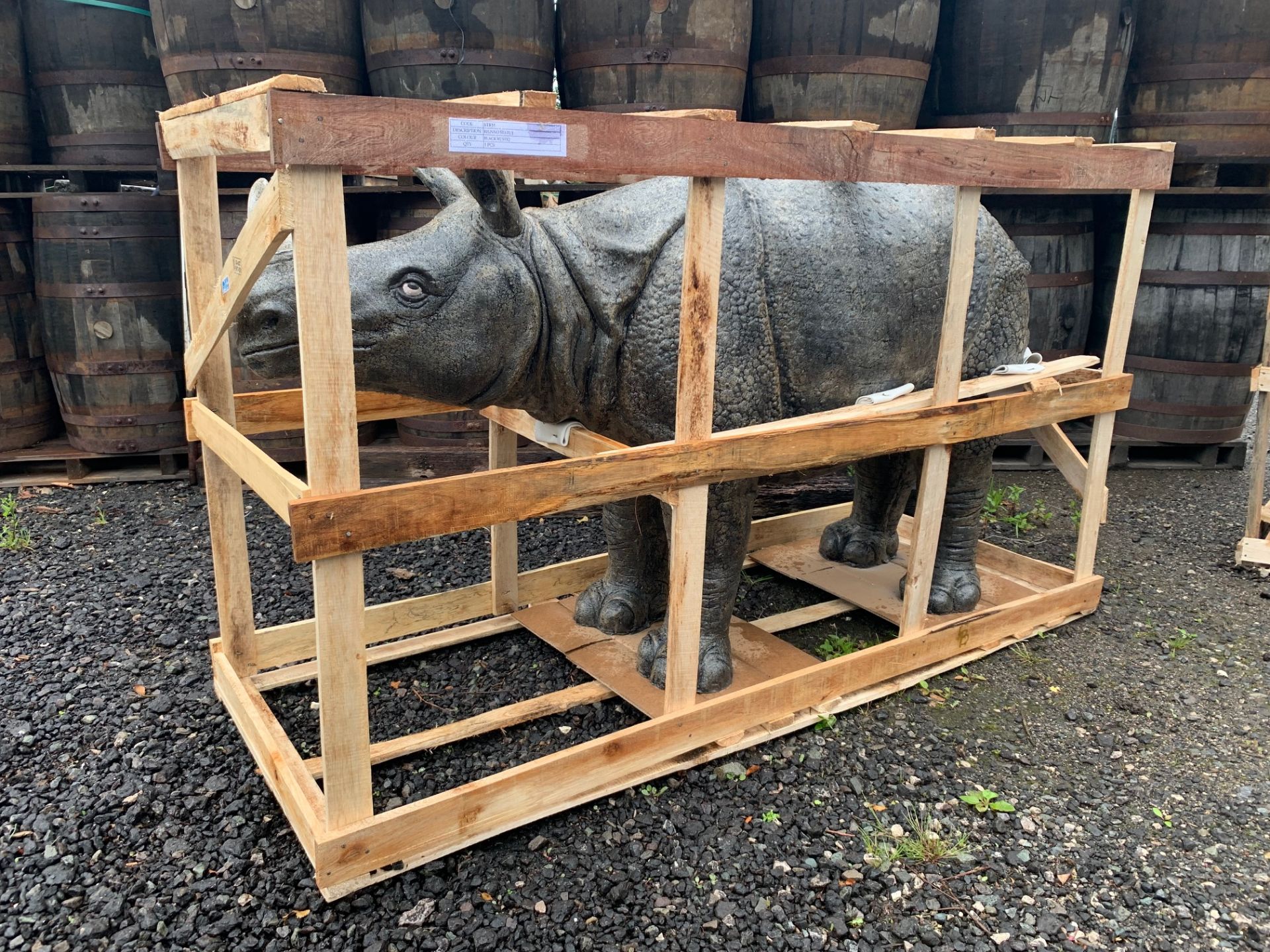 6FT LONG MASSIVE CRATED RHINO STATUE