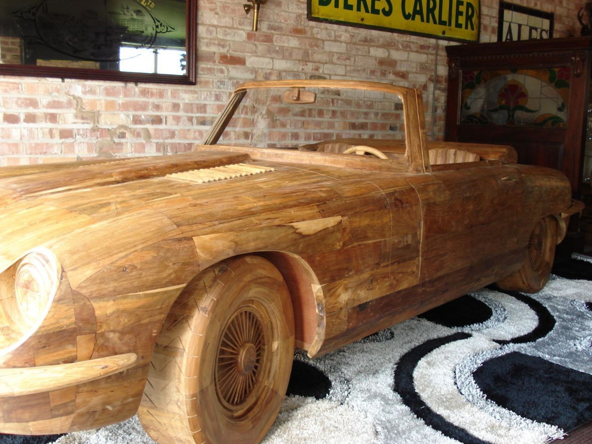 SOLID TEAK LIFESIZE E-TYPE JAGUAR - EXCEPTIONAL MUSEUM PIECE