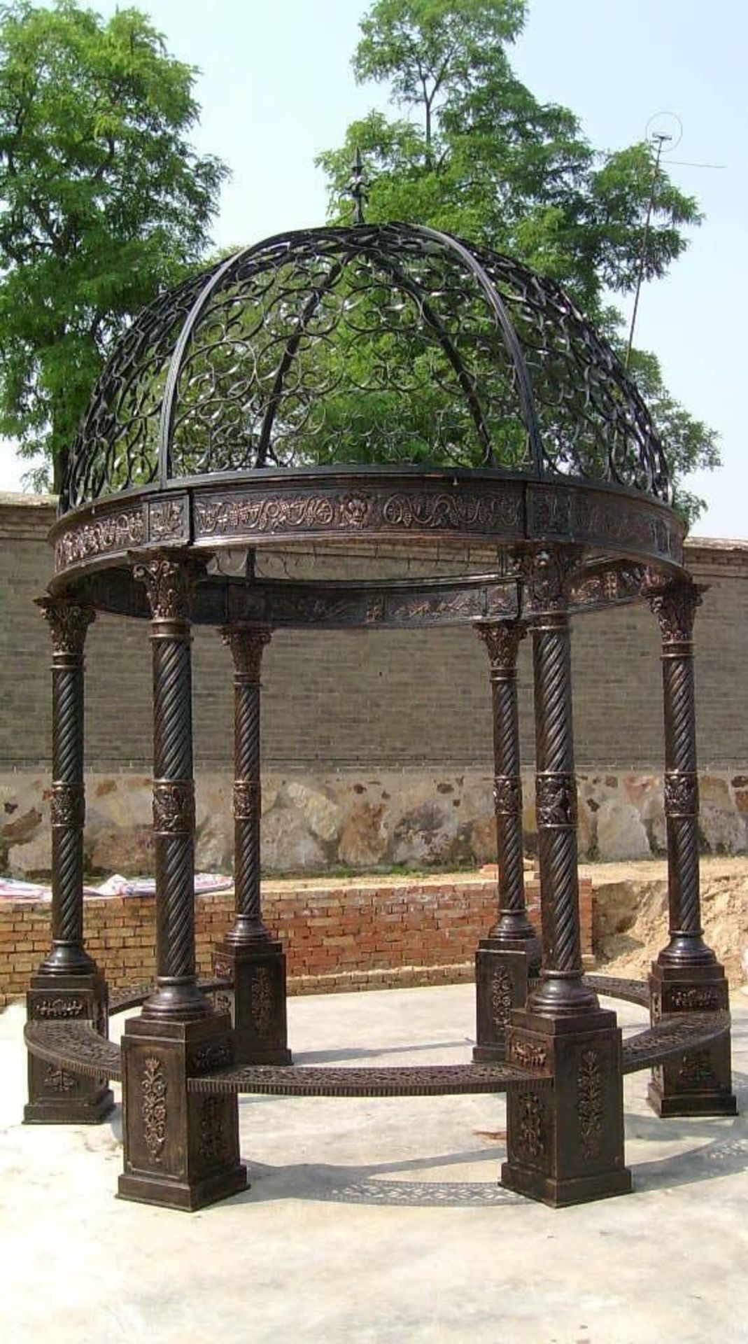 CAST IRON ORNATE GAZEBO WITH CORINTHIUM COLUMNS AND ORNATE WROUGHT IRON ROOF - UNUSED - CRATED – NEW