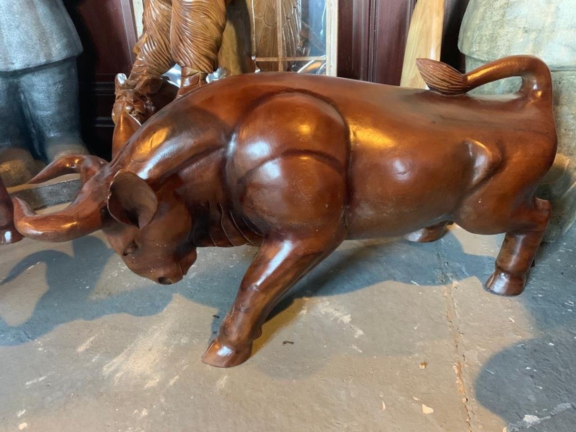 MUSUEM QUALITY HEAVY SOLDI WOOD HANDCARVED BULL