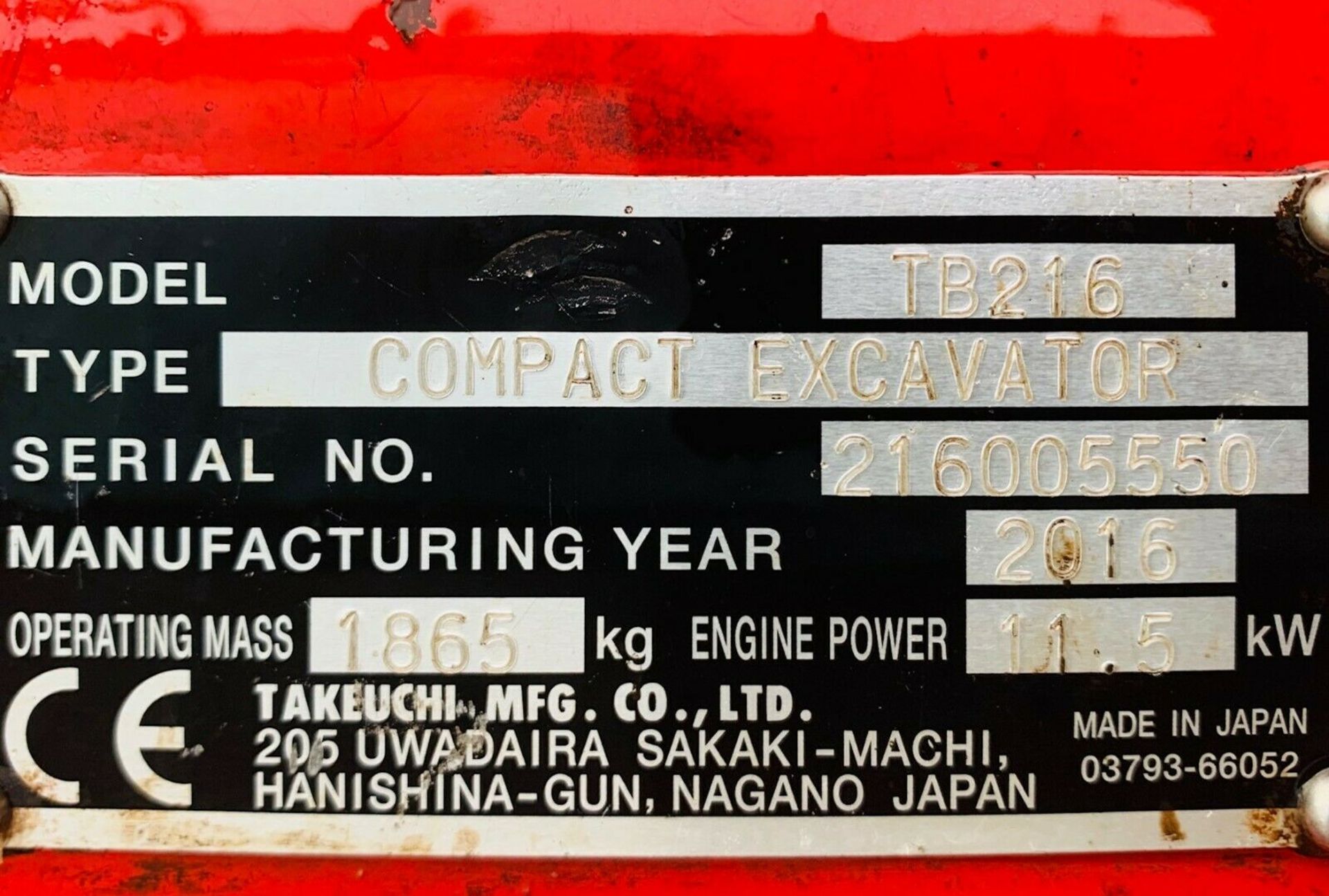 Takeuchi TB216 Excavator - Image 11 of 12