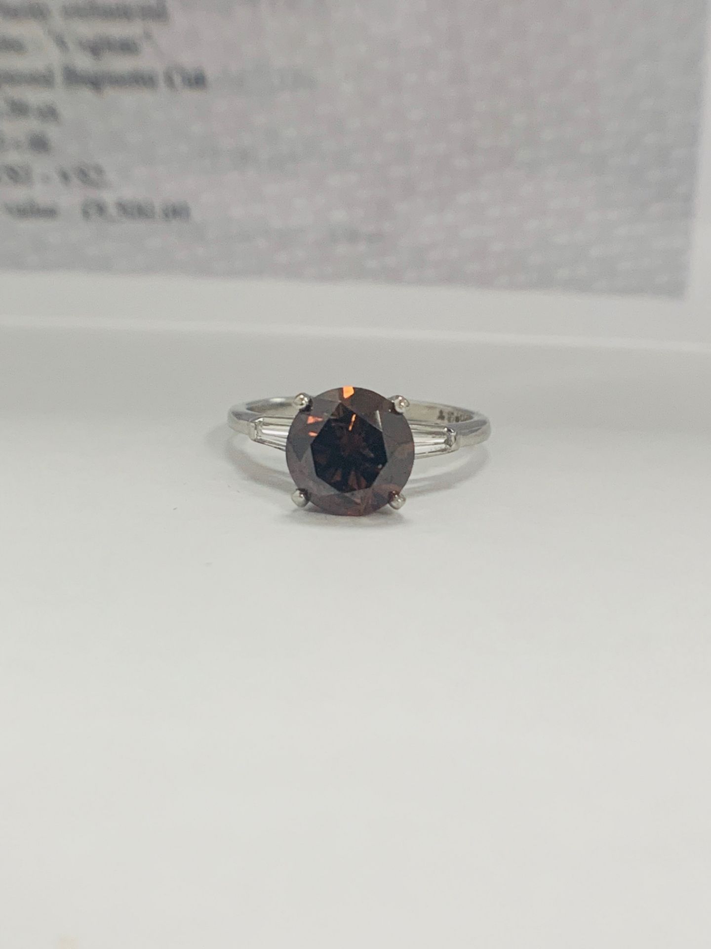 Platinum Diamond ring featuring centre, round brilliant cut, deep orangey brown Diamond (2.15ct) - Image 14 of 14