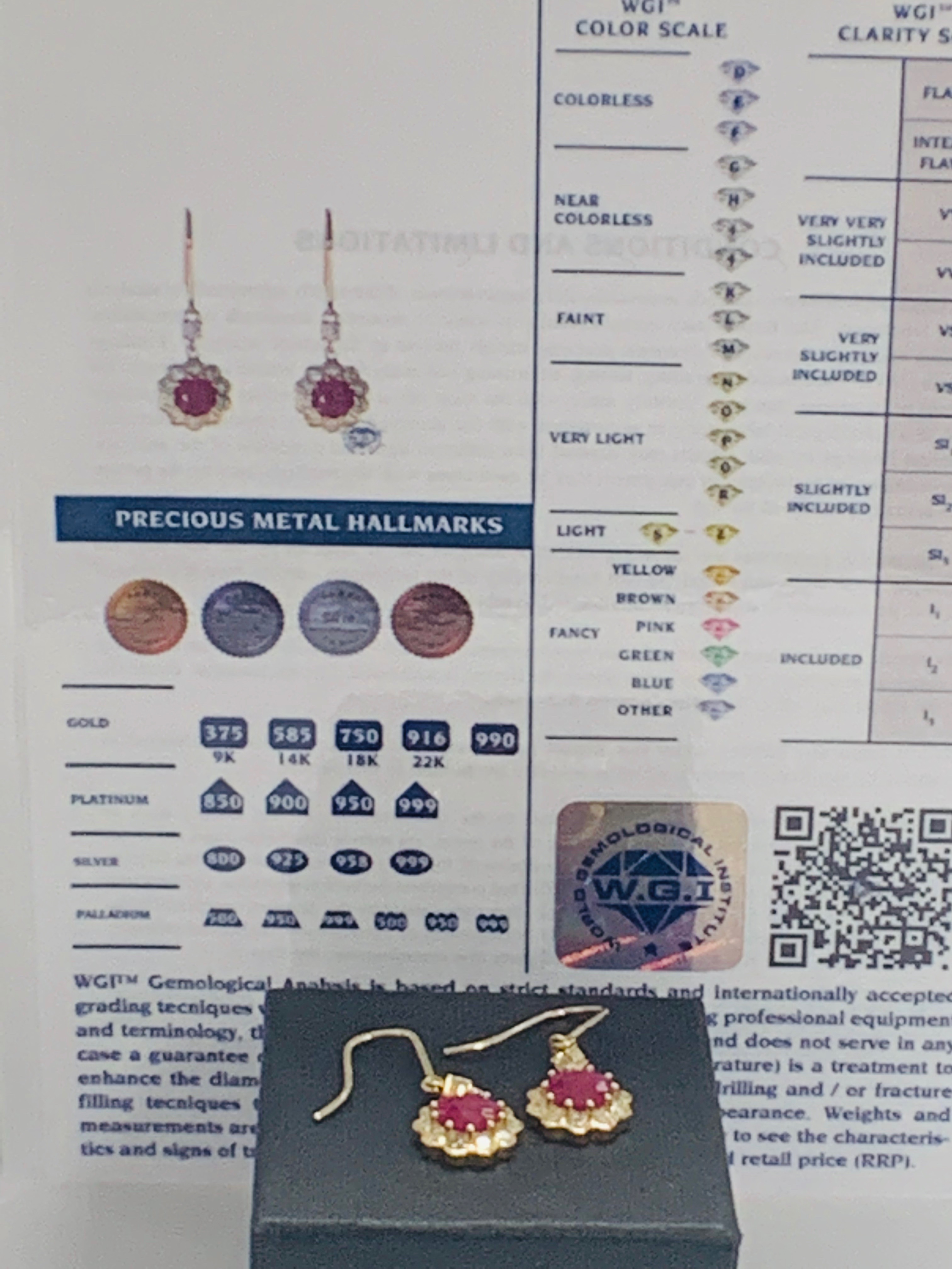 14ct Yellow Gold Ruby and Diamond earrings featuring, 2 round cut, red Rubies (2.22ct TSW) - Image 8 of 8