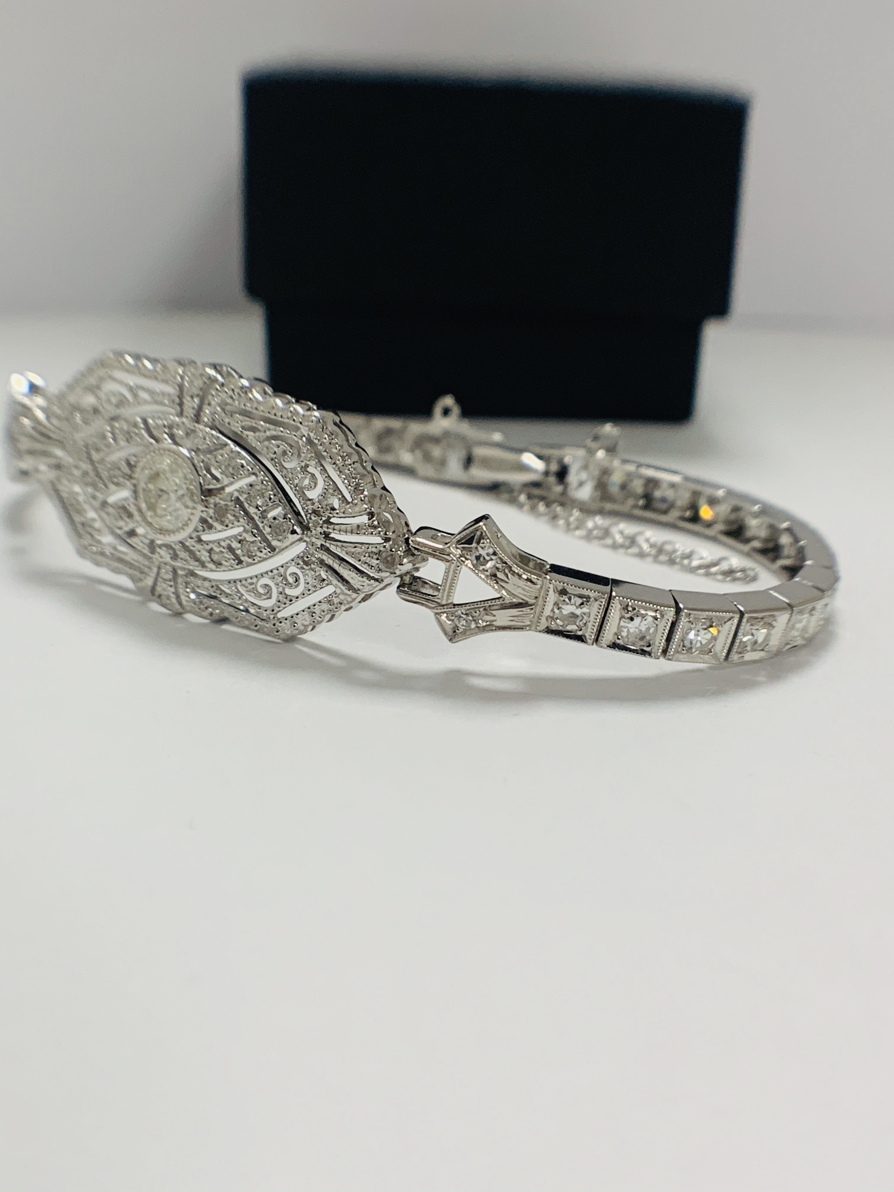 Platinum Diamond bracelet featuring, one round brilliant cut Diamond (0.43ct), with 49 round brillia - Image 3 of 16