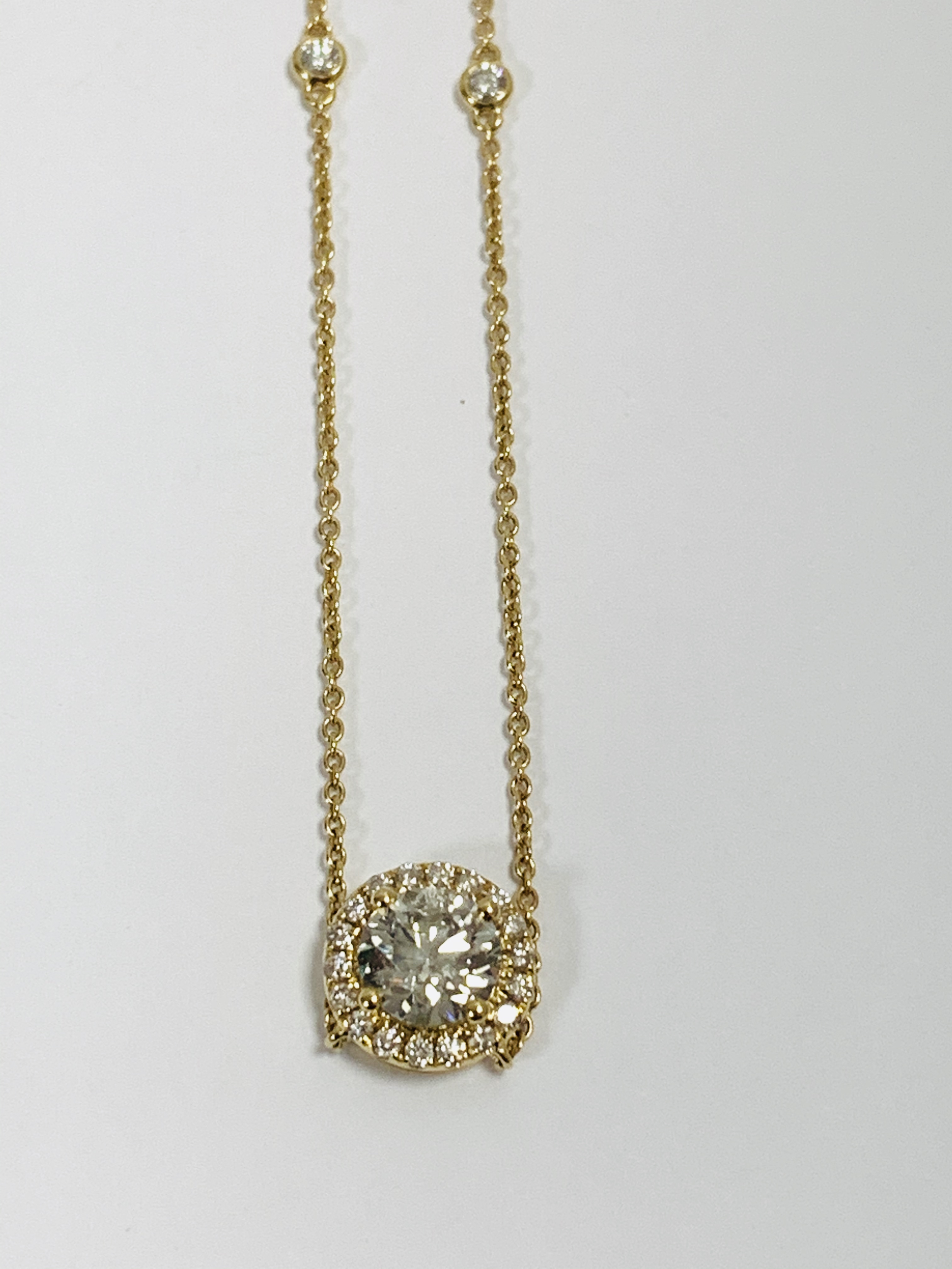 18ct Yellow Gold Diamond necklace featuring, round brilliant cut Diamond (1.11ct), claw set, with 18 - Image 7 of 9