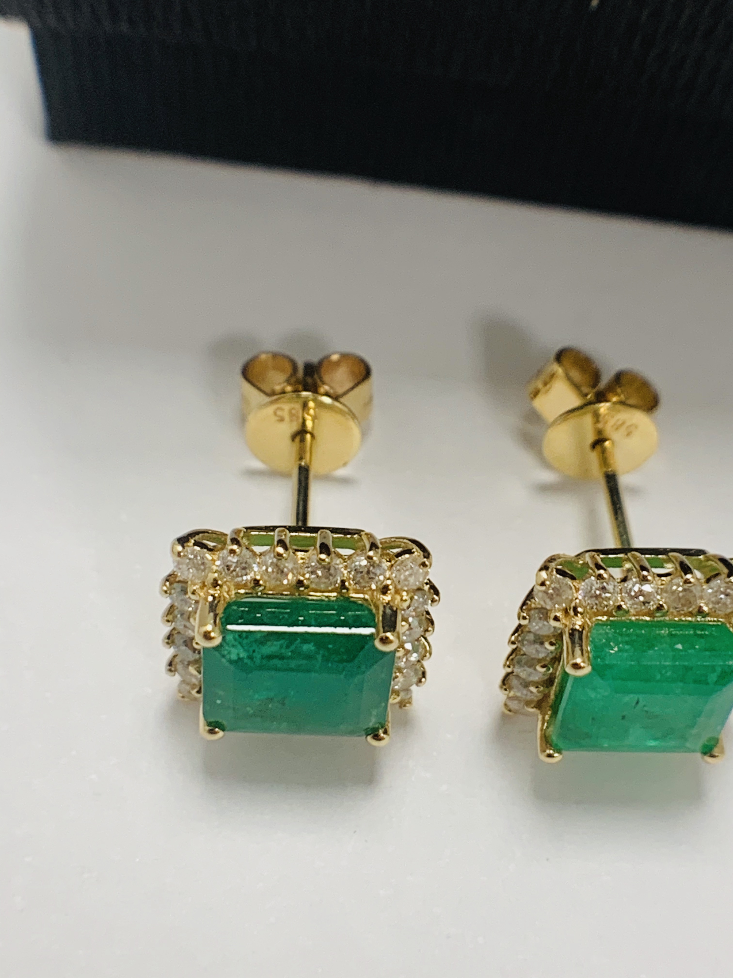 14ct Yellow Gold emerald and Diamond earrings featuring centre, 2 square cut Emeralds (3.51ct TSW), - Image 10 of 13