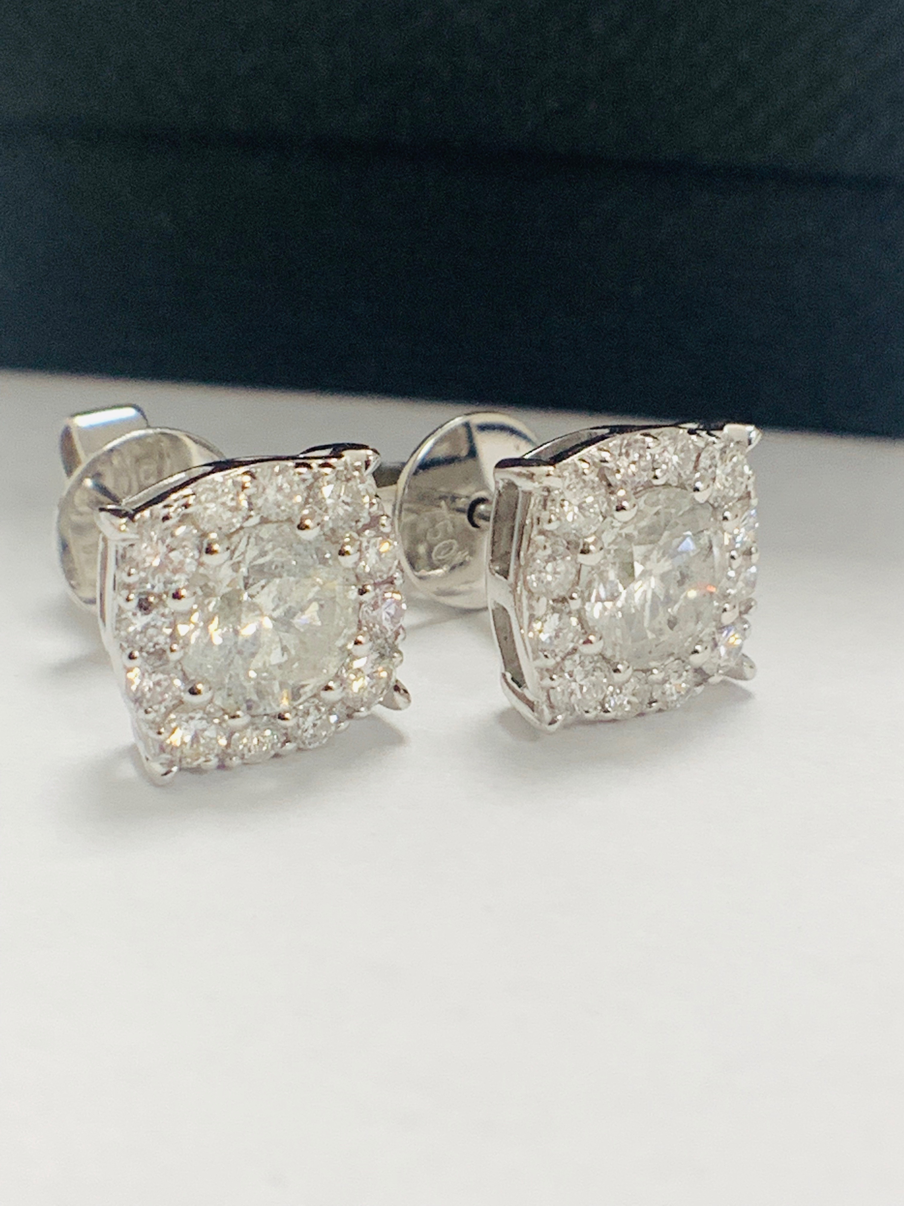 18ct White Gold Diamond earrings featuring centre, 2 round brilliant cut Diamonds (1.39ct) - Image 8 of 11