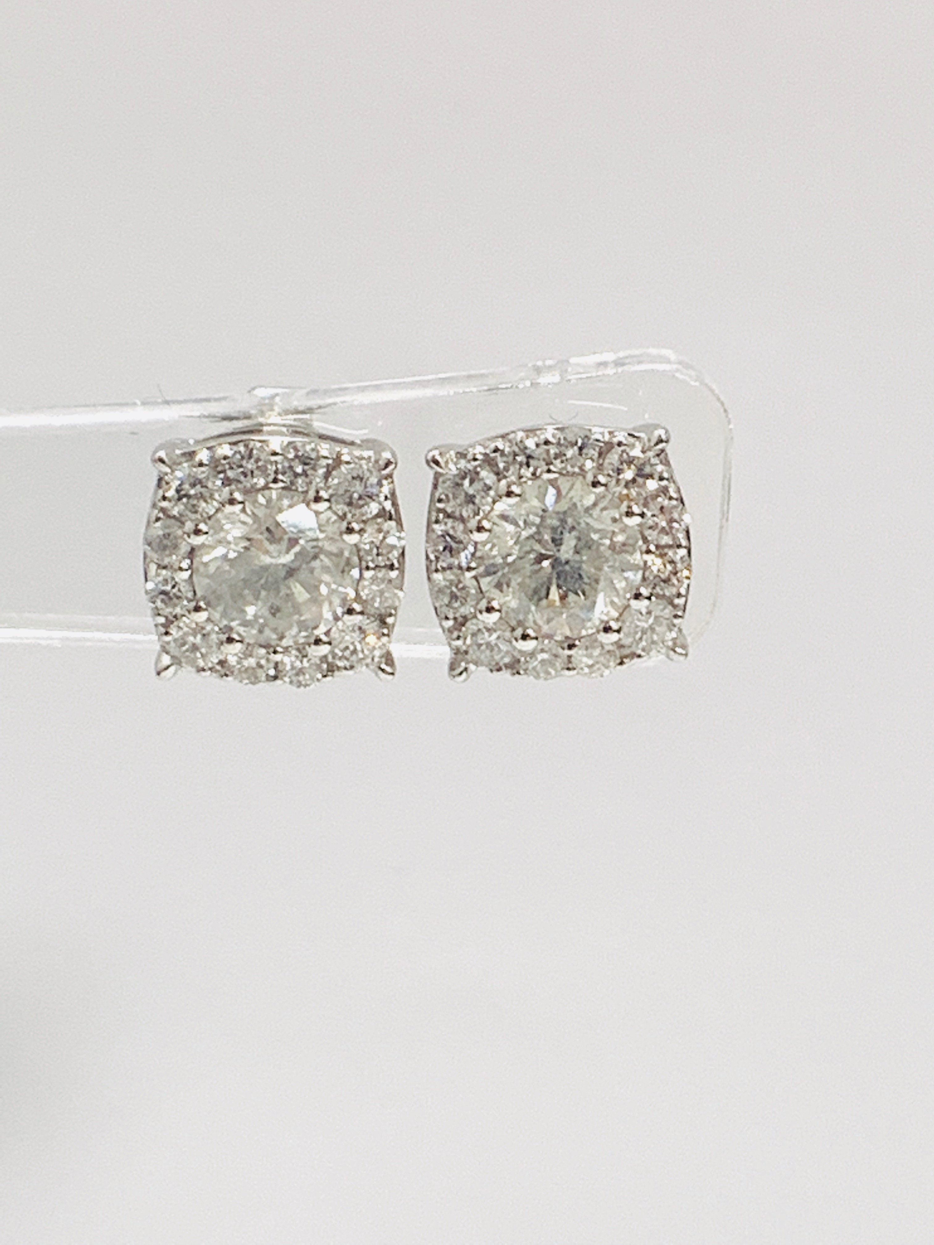 18ct White Gold Diamond earrings featuring centre, 2 round brilliant cut Diamonds (1.39ct) - Image 9 of 11