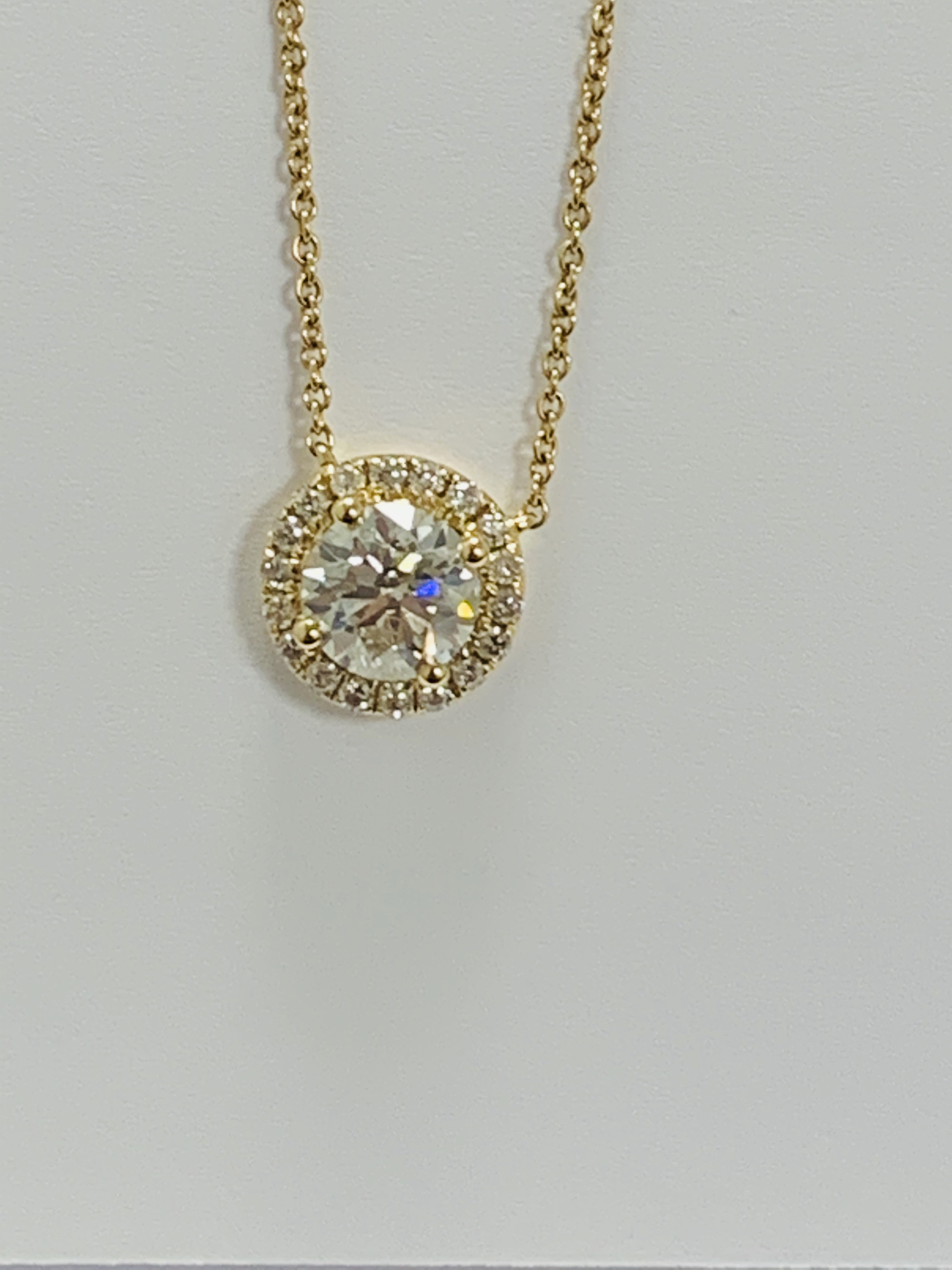 18ct Yellow Gold Diamond necklace featuring, round brilliant cut Diamond (1.11ct), claw set, with 18 - Image 9 of 9