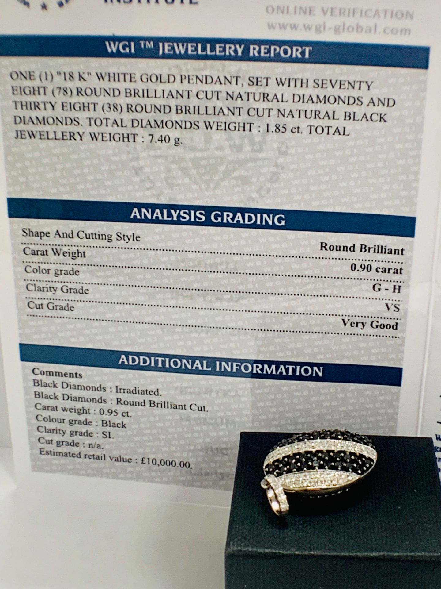 18ct White Gold Diamond pendant featuring 38 round cut, black Diamonds (0.95ct TBDW) - Image 5 of 9
