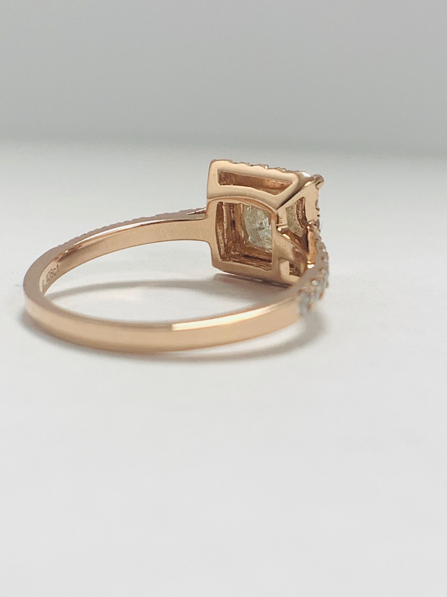 14ct Rose Gold Diamond ring featuring centre, princess cut Diamond (1.30ct) - Image 7 of 13
