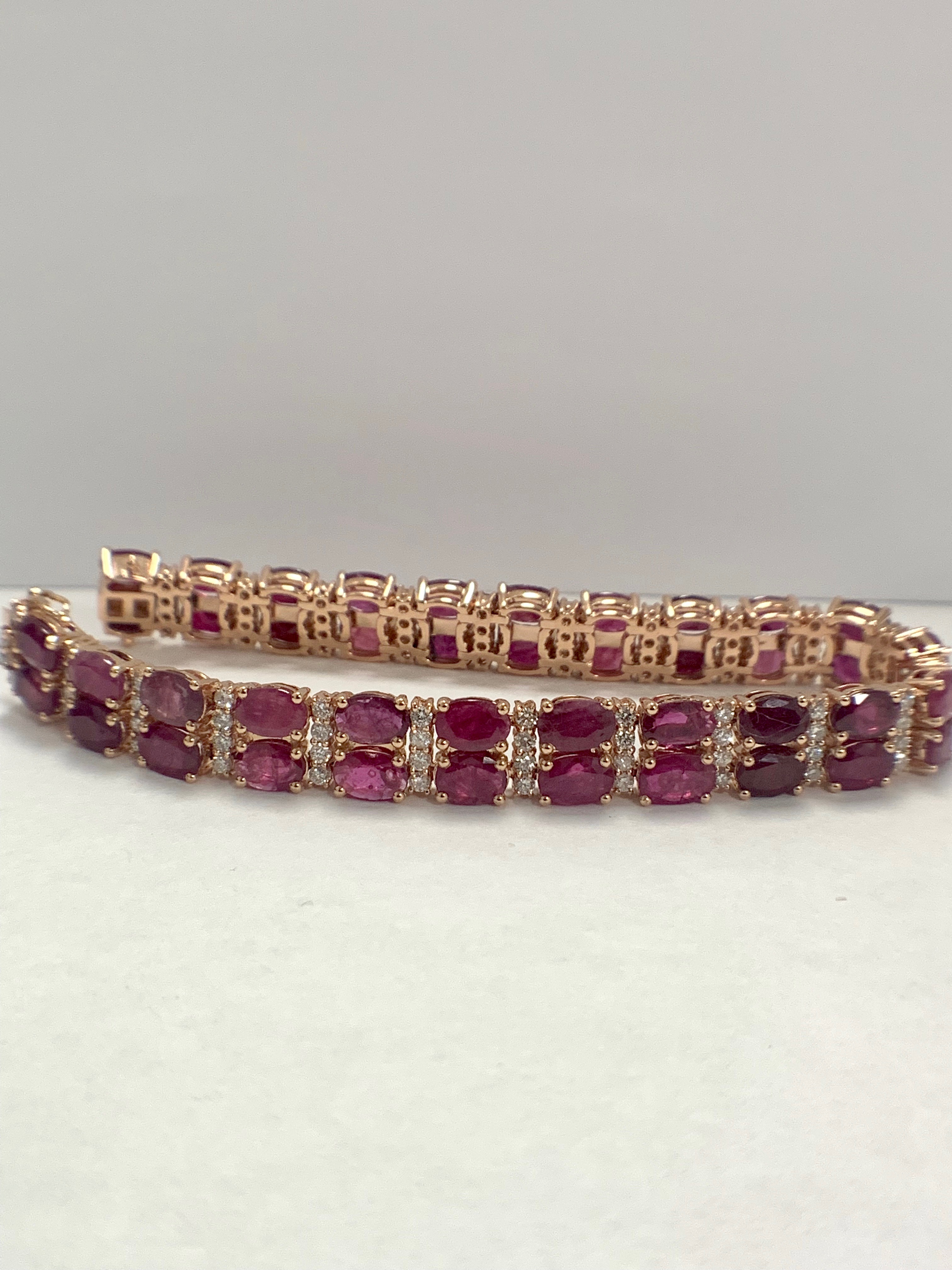 14ct Rose Gold Ruby and Diamond double row bracelet - Image 5 of 16