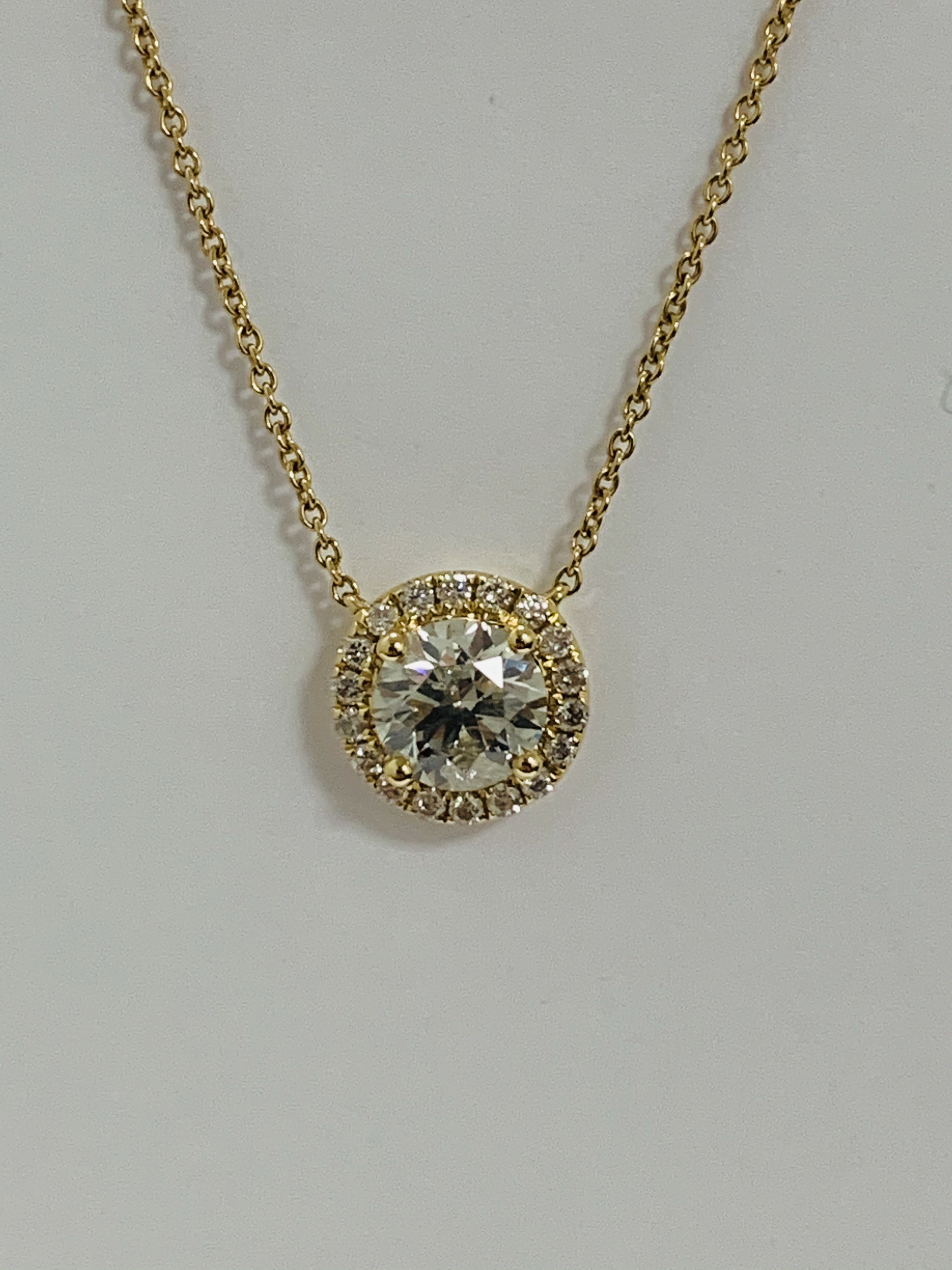 18ct Yellow Gold Diamond necklace featuring, round brilliant cut Diamond (1.11ct), claw set, with 18 - Image 2 of 9