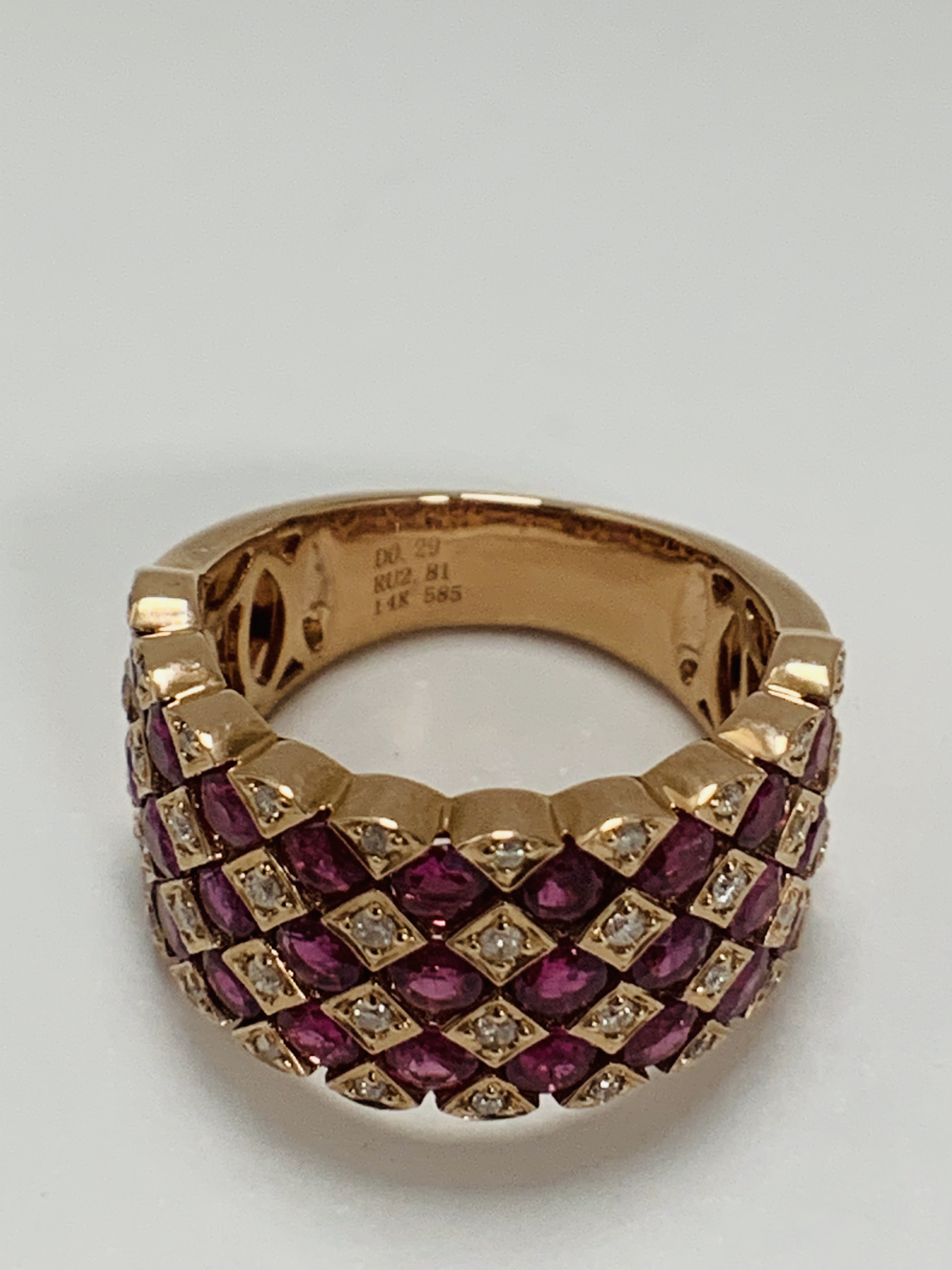 14ct Rose Gold Ruby and Diamond ring featuring, 27 round cut, medium pinkish red (2.81ct TSW), chann - Image 10 of 13