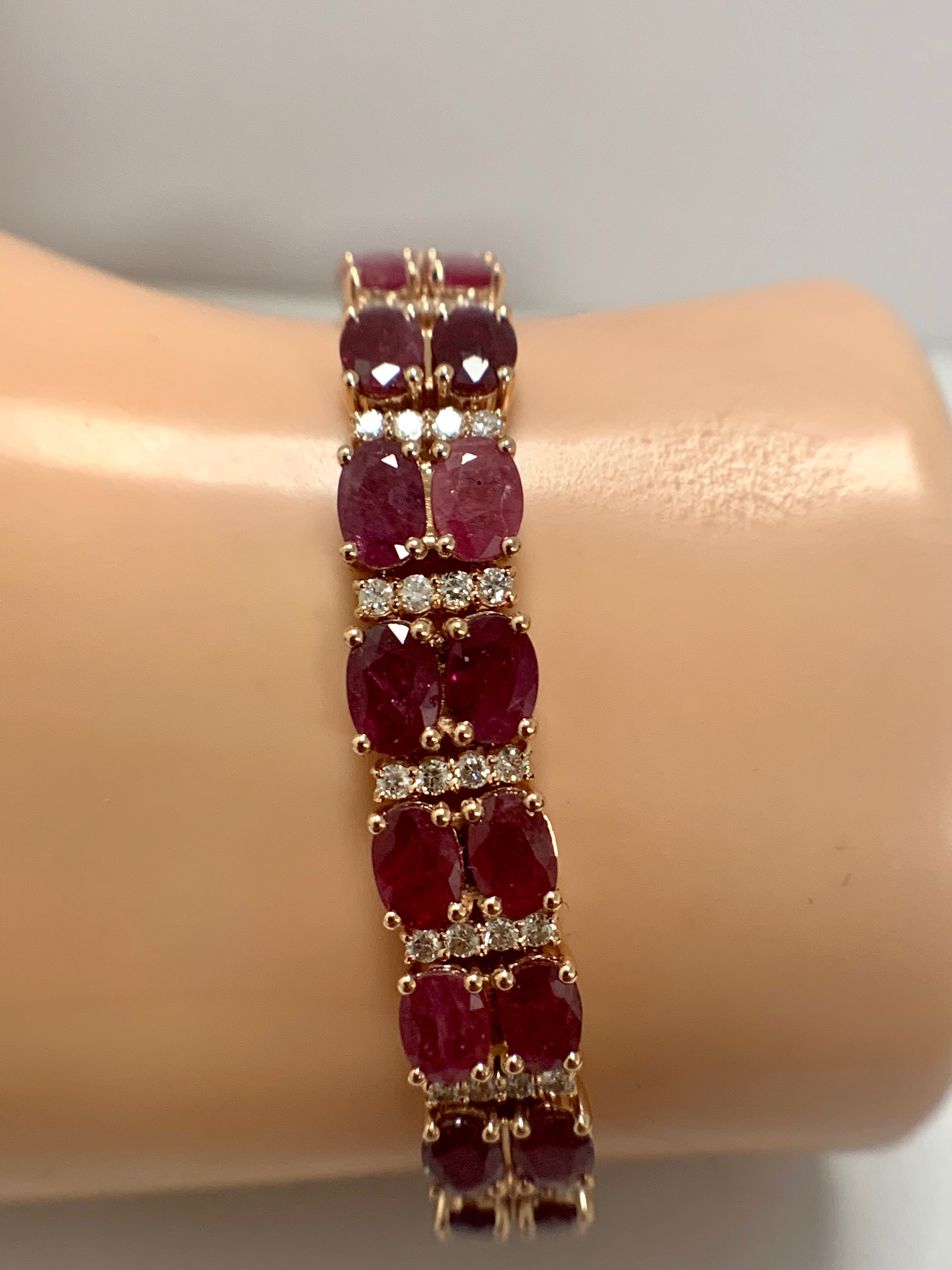 14ct Rose Gold Ruby and Diamond double row bracelet - Image 13 of 16