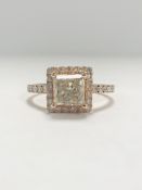 14ct Rose Gold Diamond ring featuring centre, princess cut Diamond (1.30ct)