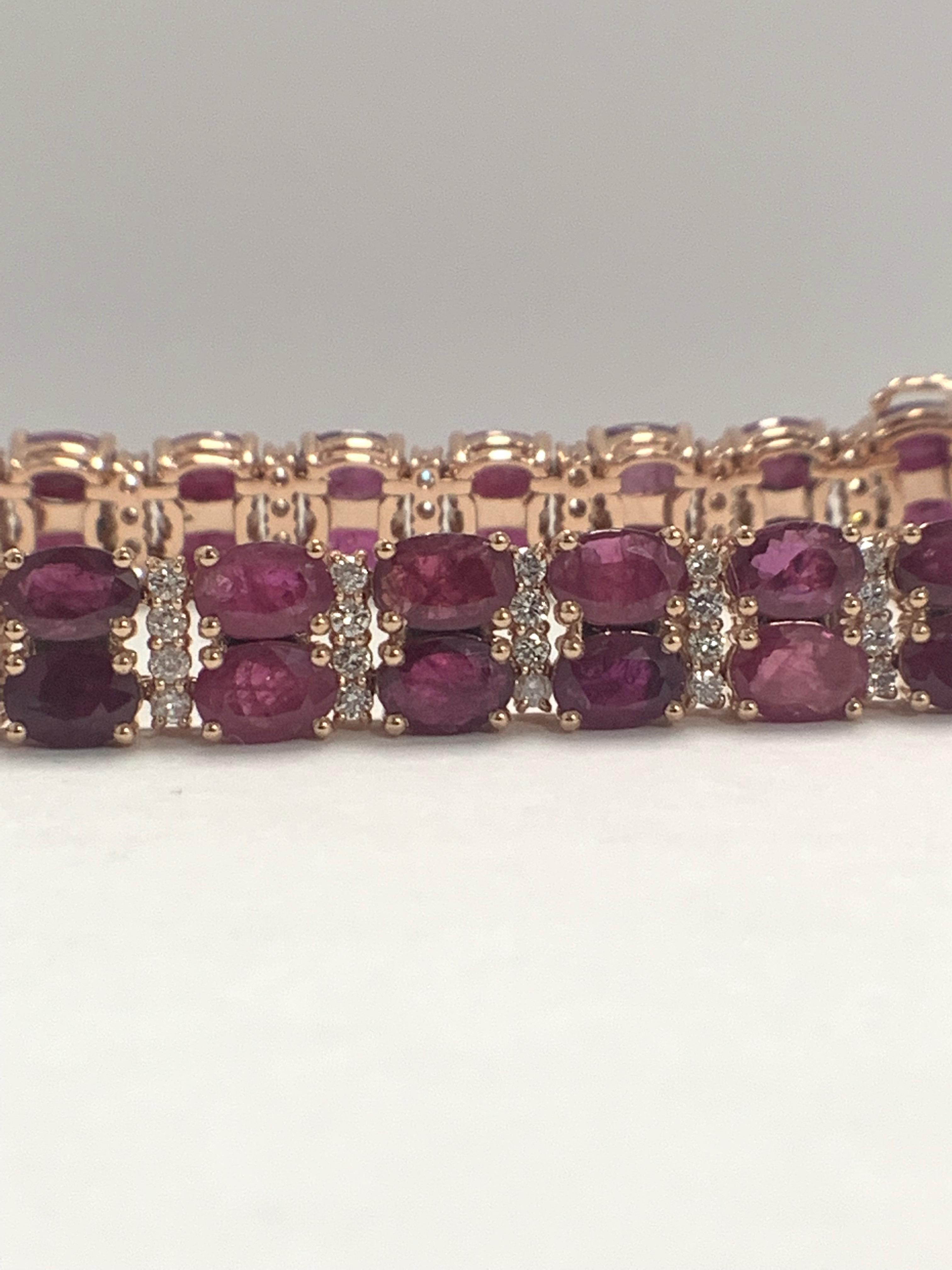 14ct Rose Gold Ruby and Diamond double row bracelet - Image 8 of 16