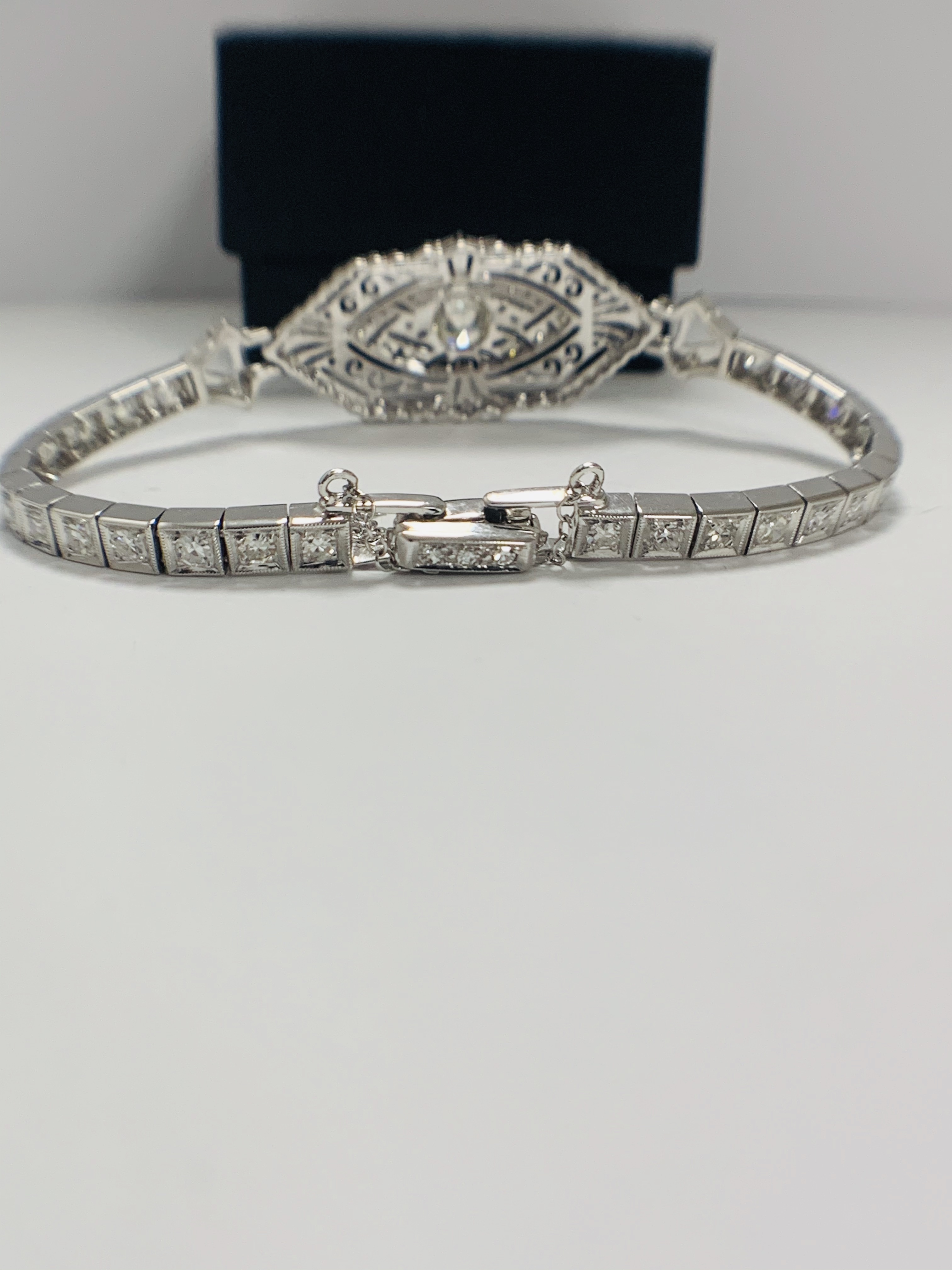 Platinum Diamond bracelet featuring, one round brilliant cut Diamond (0.43ct), with 49 round brillia - Image 5 of 16