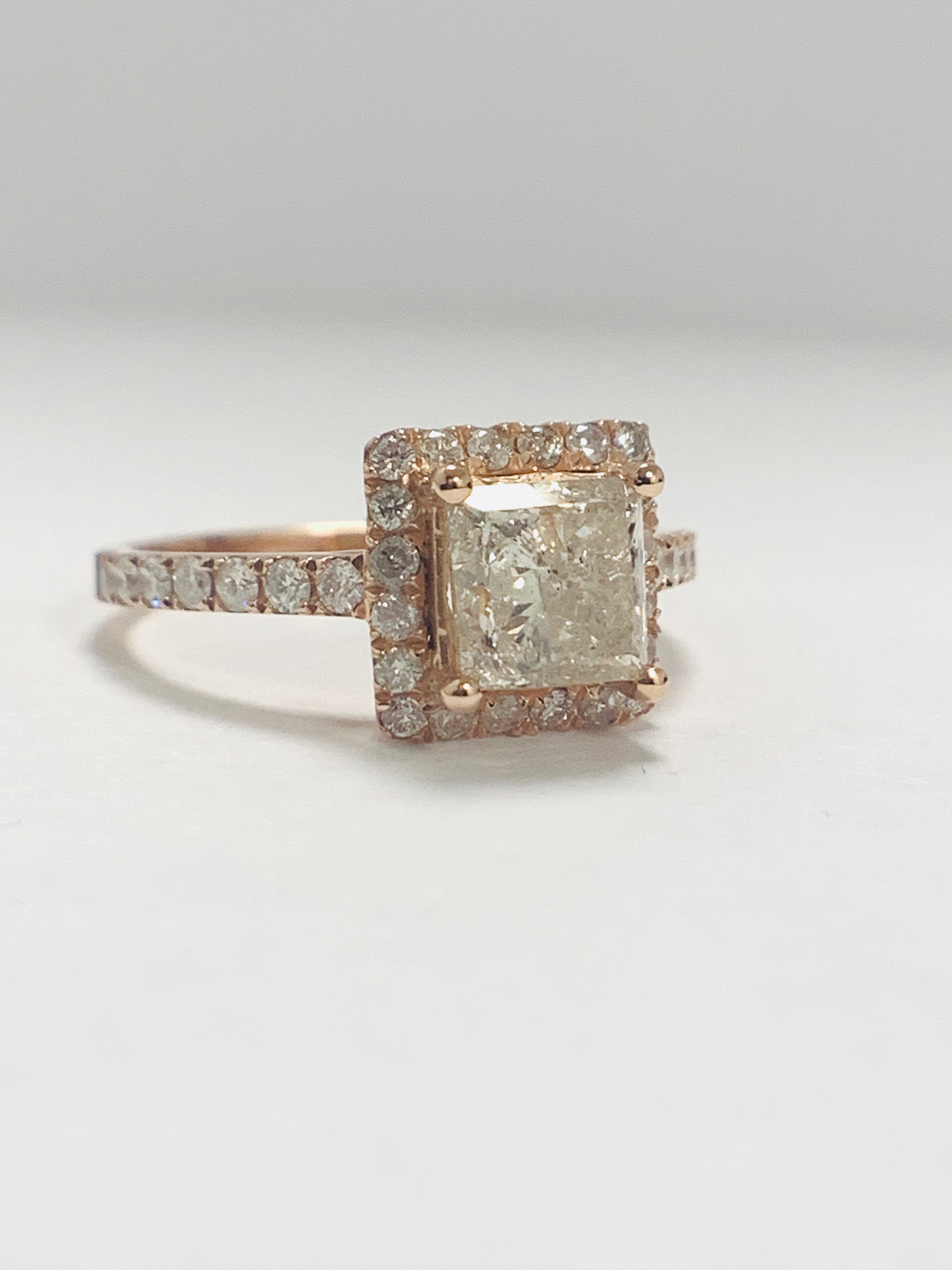 14ct Rose Gold Diamond ring featuring centre, princess cut Diamond (1.30ct) - Image 9 of 13