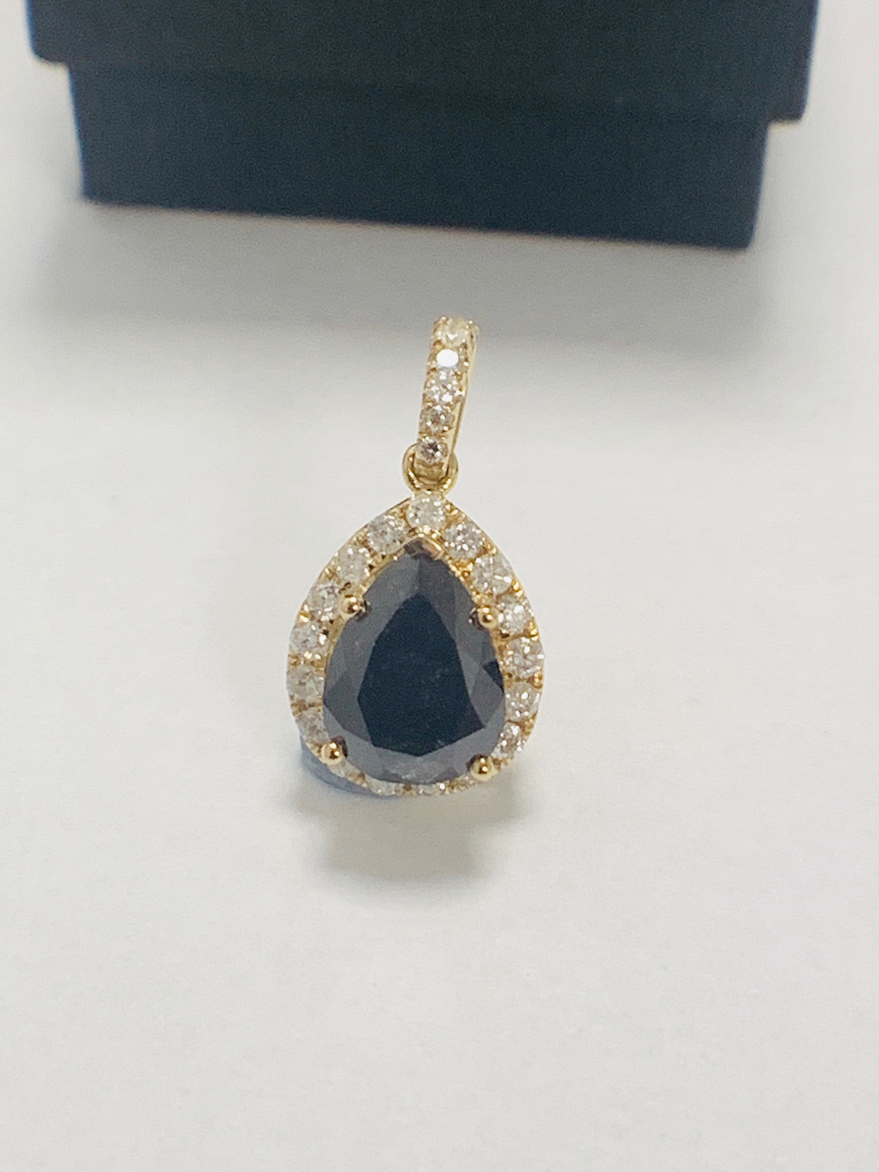 14ct Yellow Gold Diamond pendant featuring centre, pear cut, black Diamond (2.86ct)