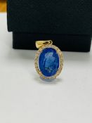 18ct yellow gold tanzanite & diamond drop pendant tsw.