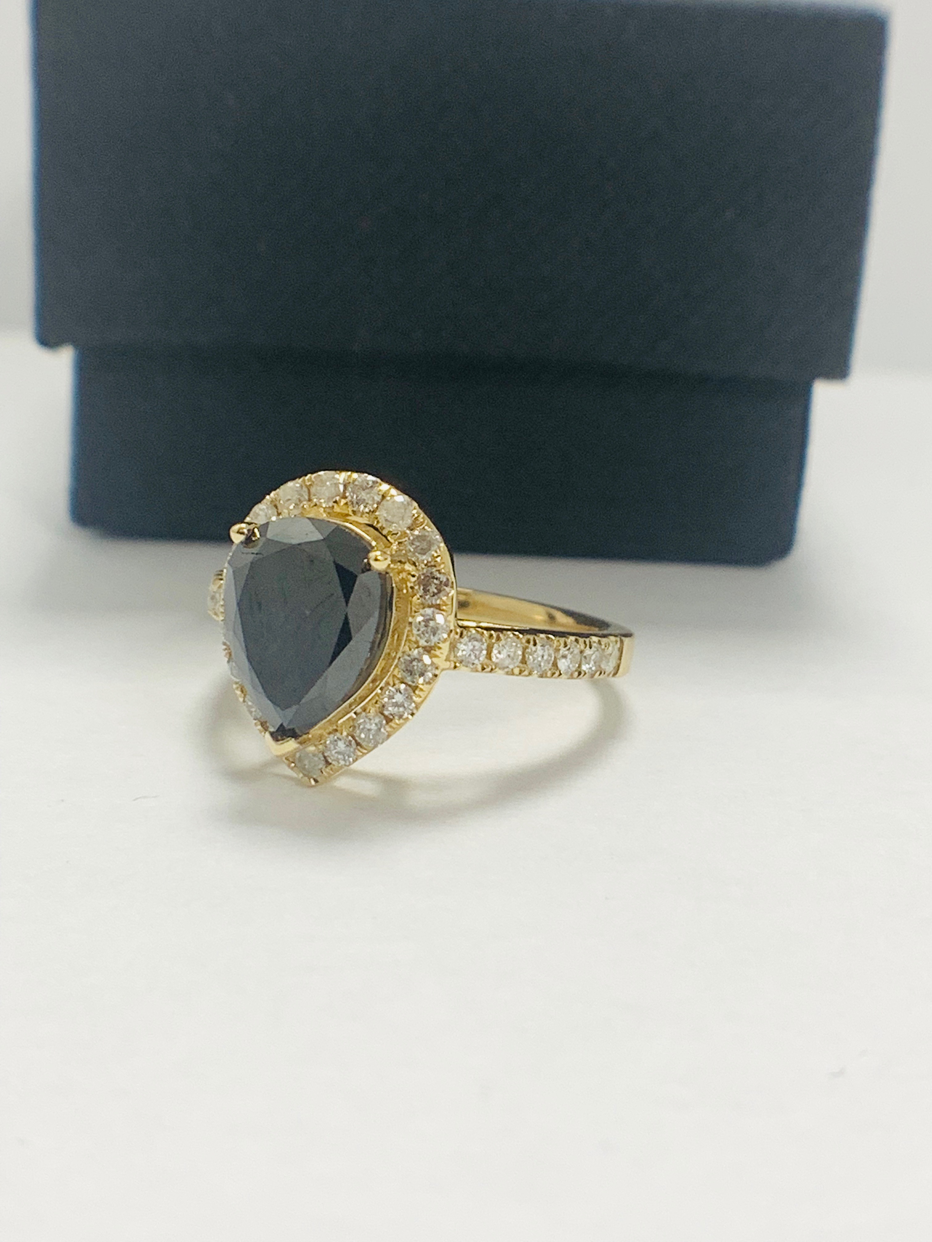 14ct Yellow Gold Diamond ring featuring centre, pear cut, black Diamond (2.13ct) - Image 2 of 7