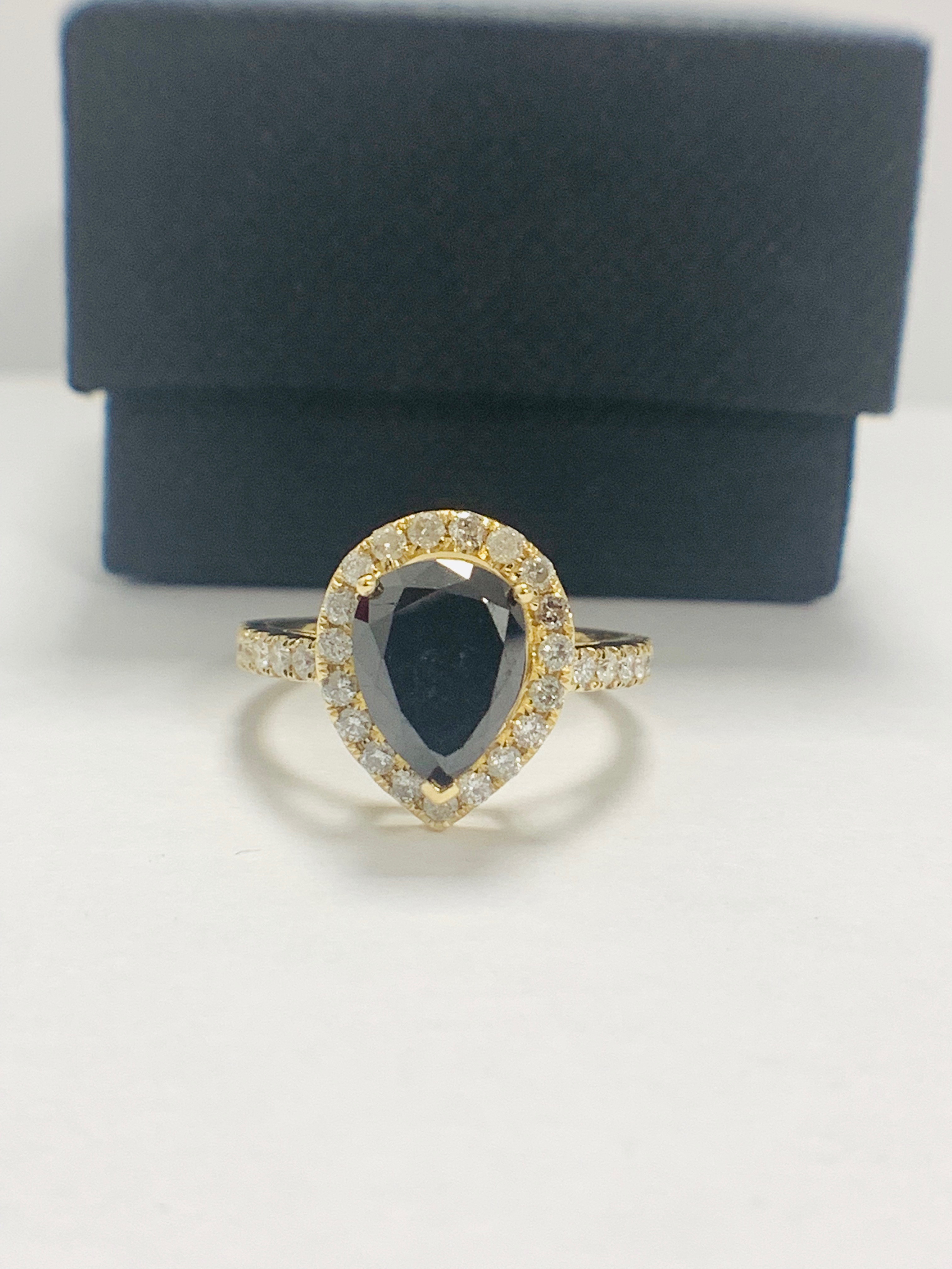 14ct Yellow Gold Diamond ring featuring centre, pear cut, black Diamond (2.13ct) - Image 5 of 7