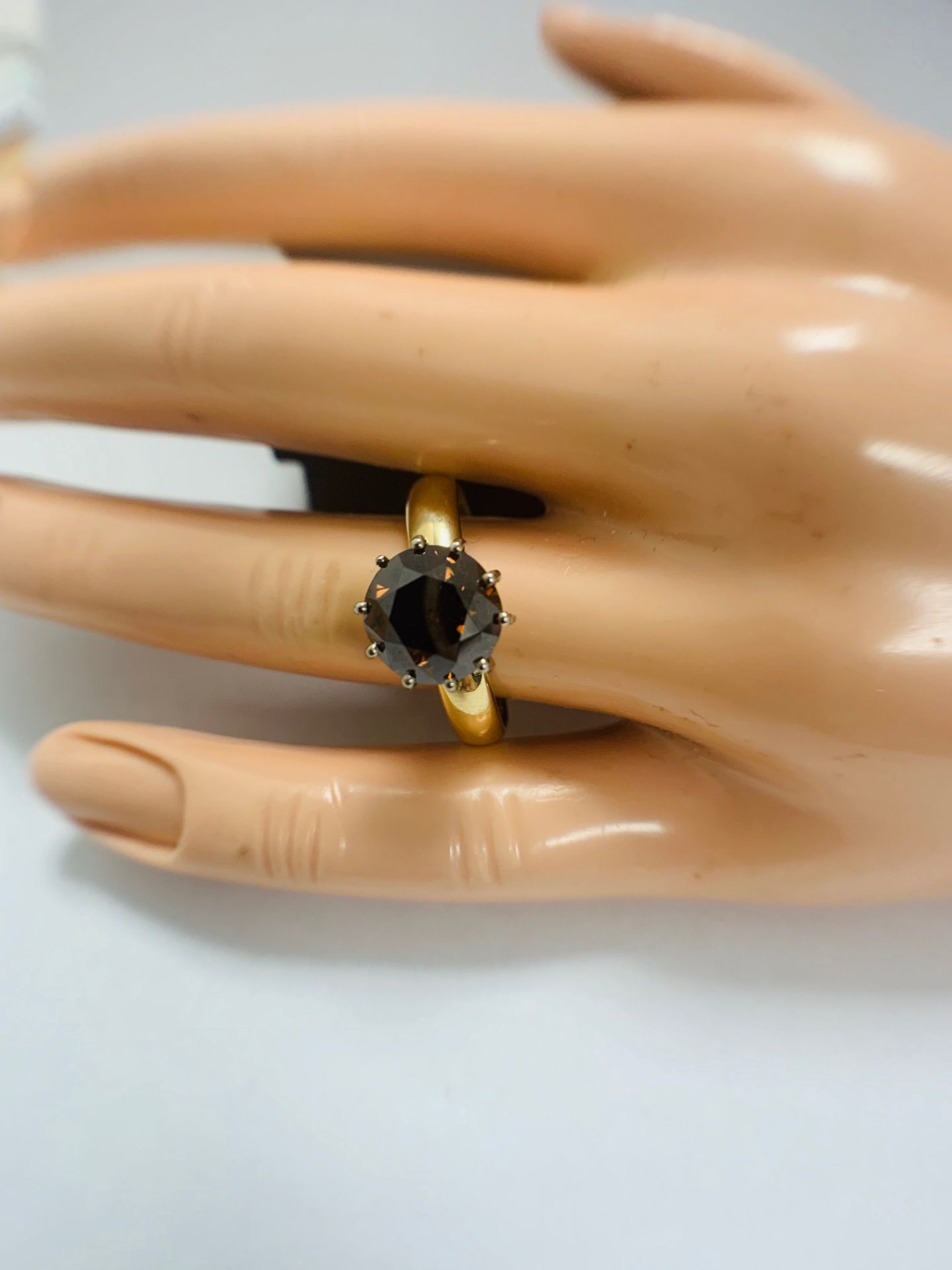 18ct Yellow Gold Diamond ring featuring centre, round brilliant cut, deep orangey brown Diamond (3.3 - Image 10 of 13