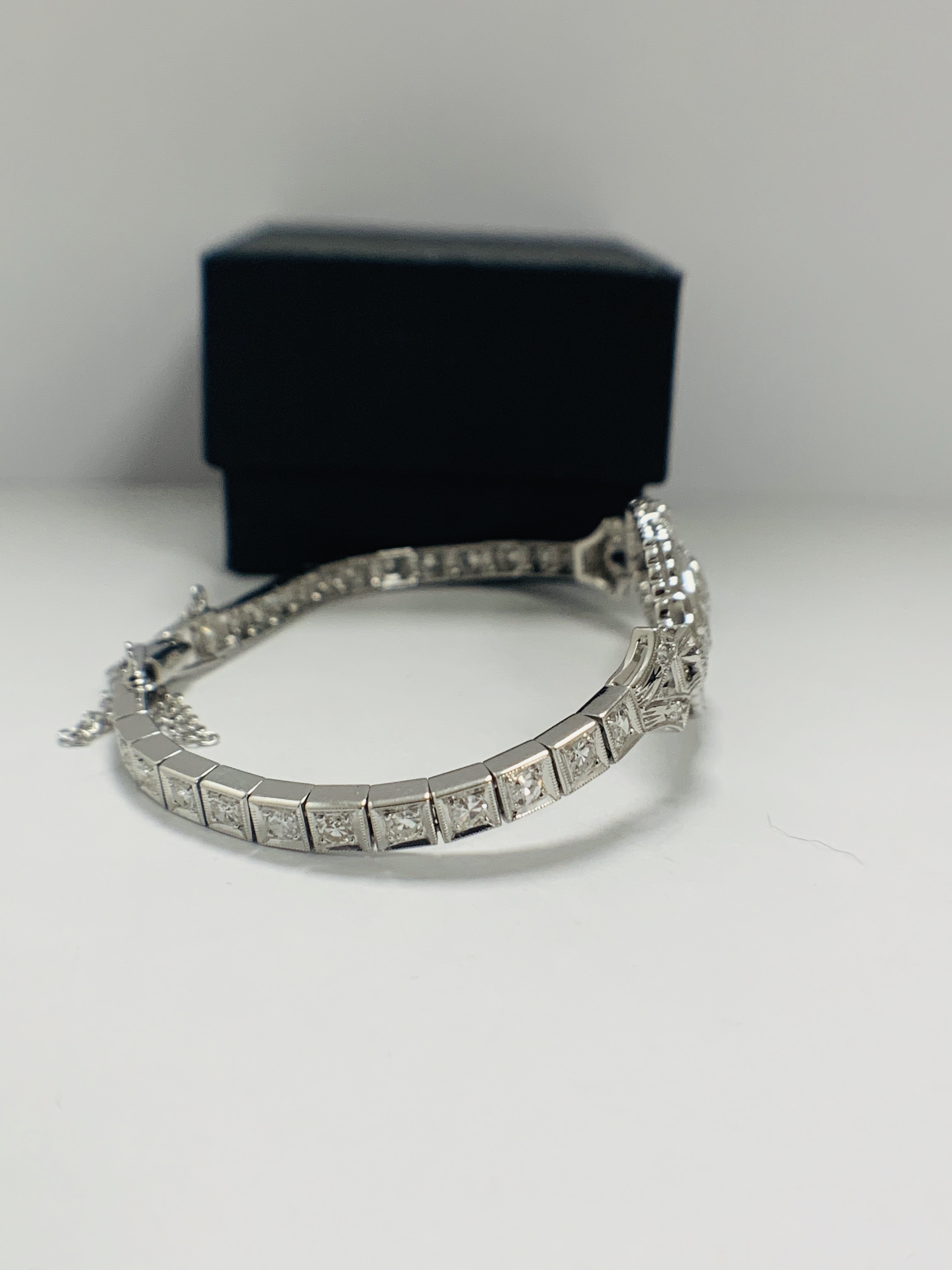 Platinum Diamond bracelet featuring, one round brilliant cut Diamond (0.43ct), with 49 round brillia - Image 8 of 16