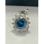 14ct White Gold Diamond pendant featuring centre, round brilliant cut, blue Diamond (1.70ct)