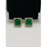 14ct Yellow Gold emerald and Diamond earrings featuring centre, 2 square cut Emeralds (3.51ct TSW),