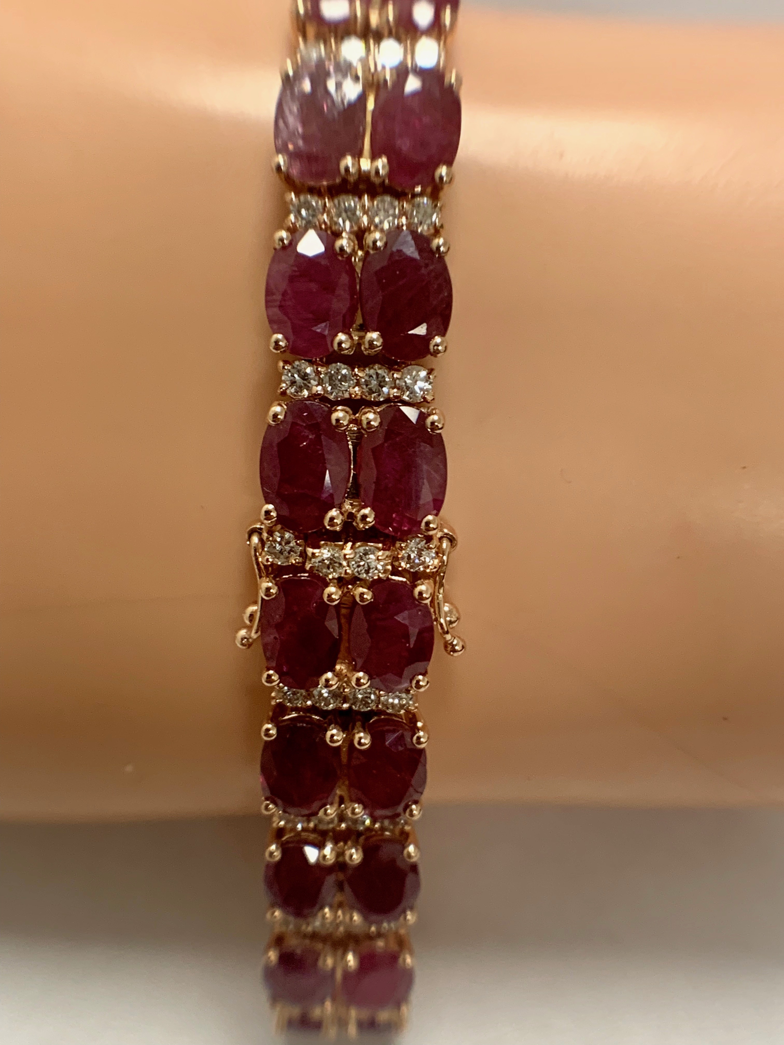 14ct Rose Gold Ruby and Diamond double row bracelet - Image 14 of 16