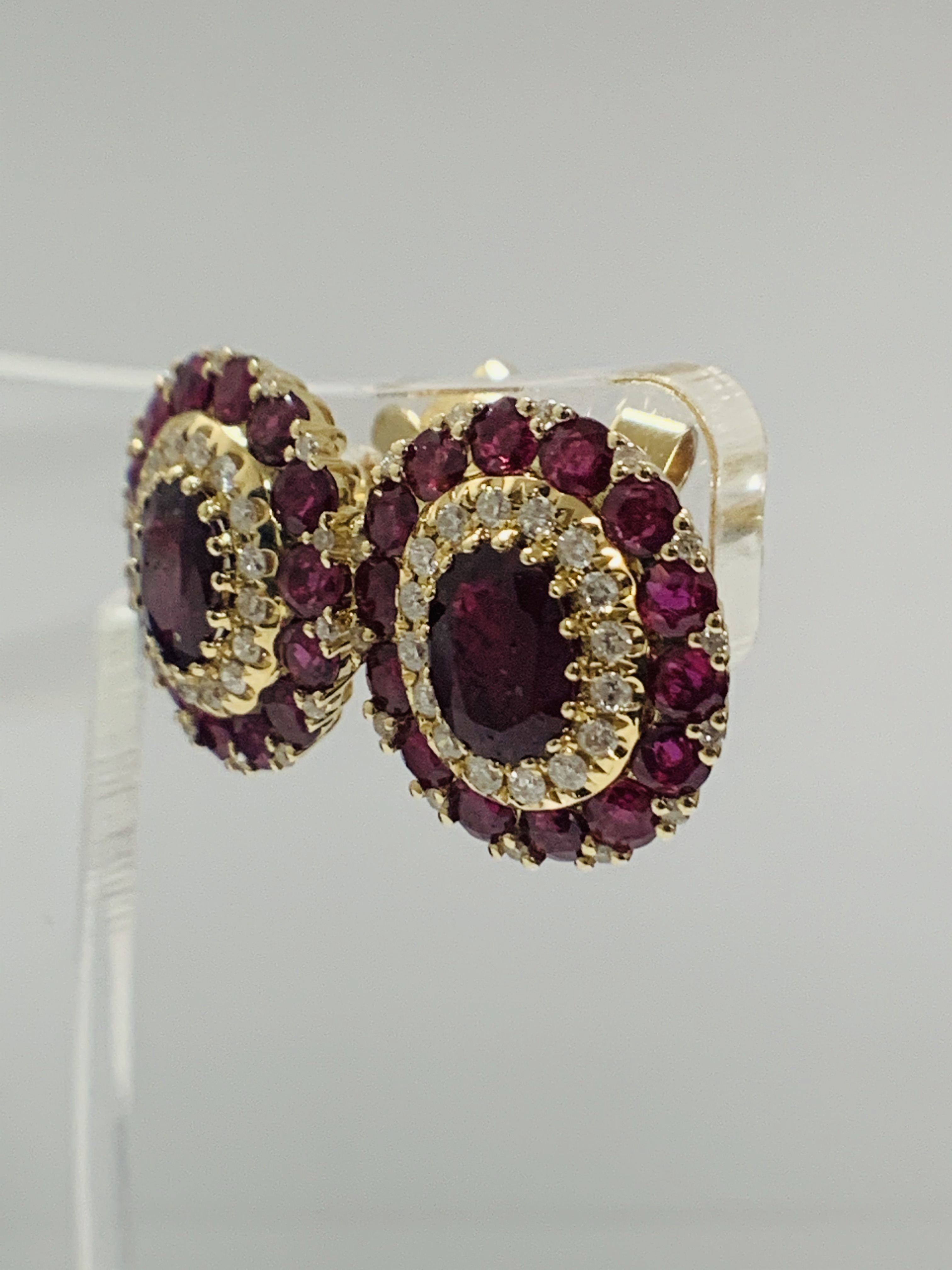 14ct Rose Gold Ruby and Diamond stud earrings featuring, 2 oval cut Rubies (1.47ct TSW), claw set, w - Image 8 of 12