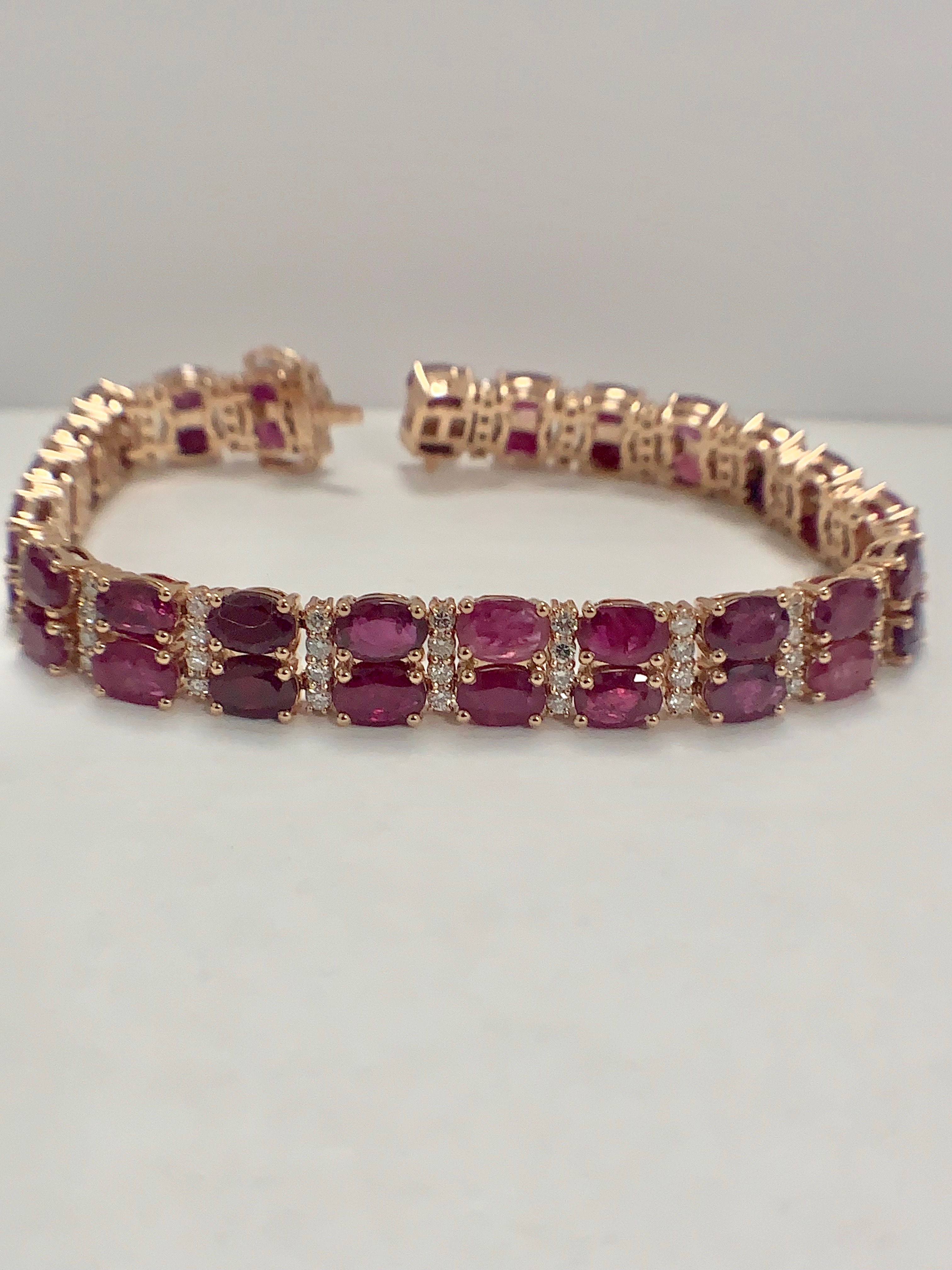14ct Rose Gold Ruby and Diamond double row bracelet - Image 3 of 16