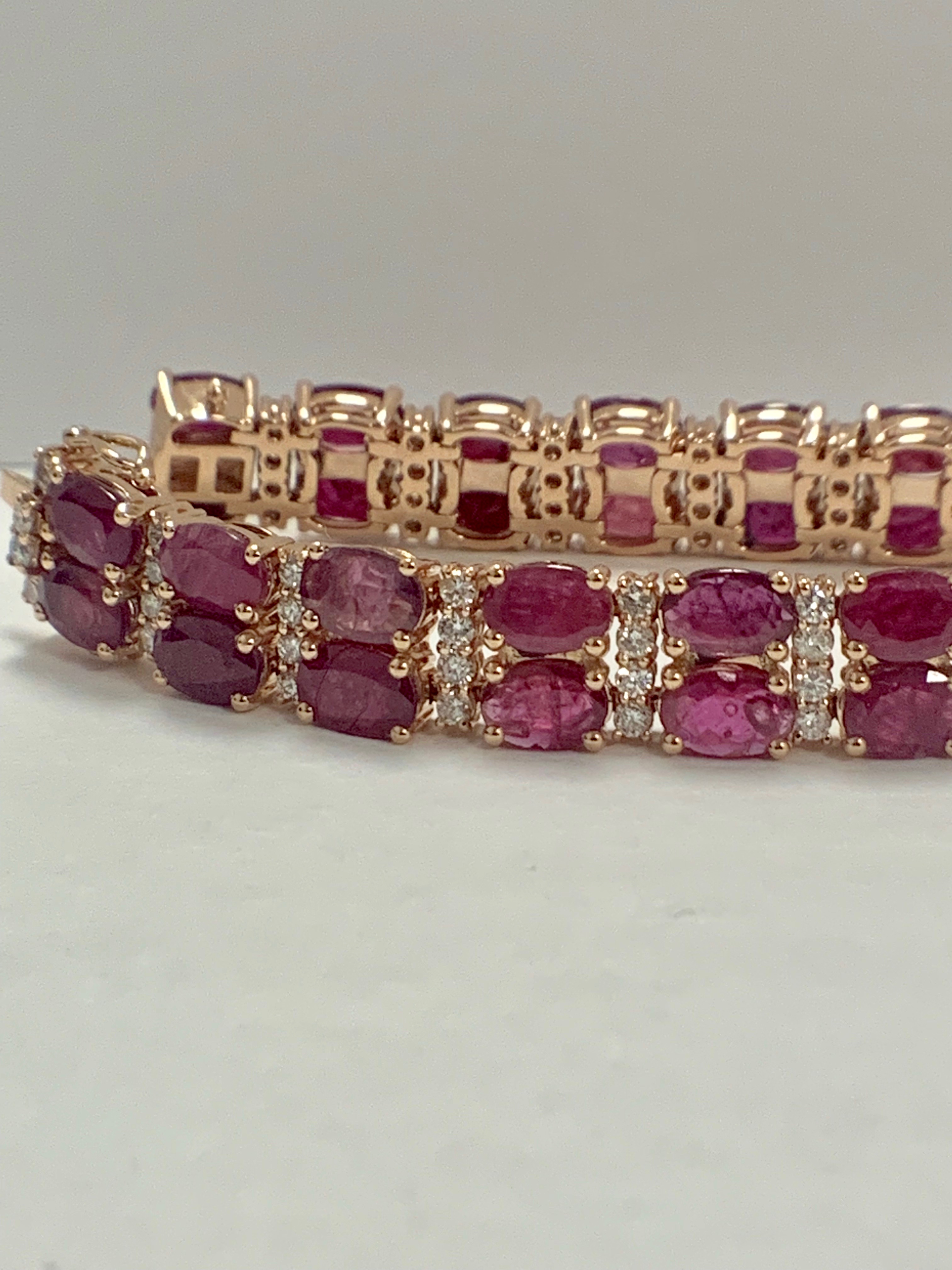 14ct Rose Gold Ruby and Diamond double row bracelet - Image 7 of 16