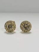 14ct Yellow Gold Diamond stud earrings featuring, 2 round brilliant cut, cognac Diamonds (1.06ct TDW