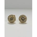 14ct Yellow Gold Diamond stud earrings featuring, 2 round brilliant cut, cognac Diamonds (1.06ct TDW