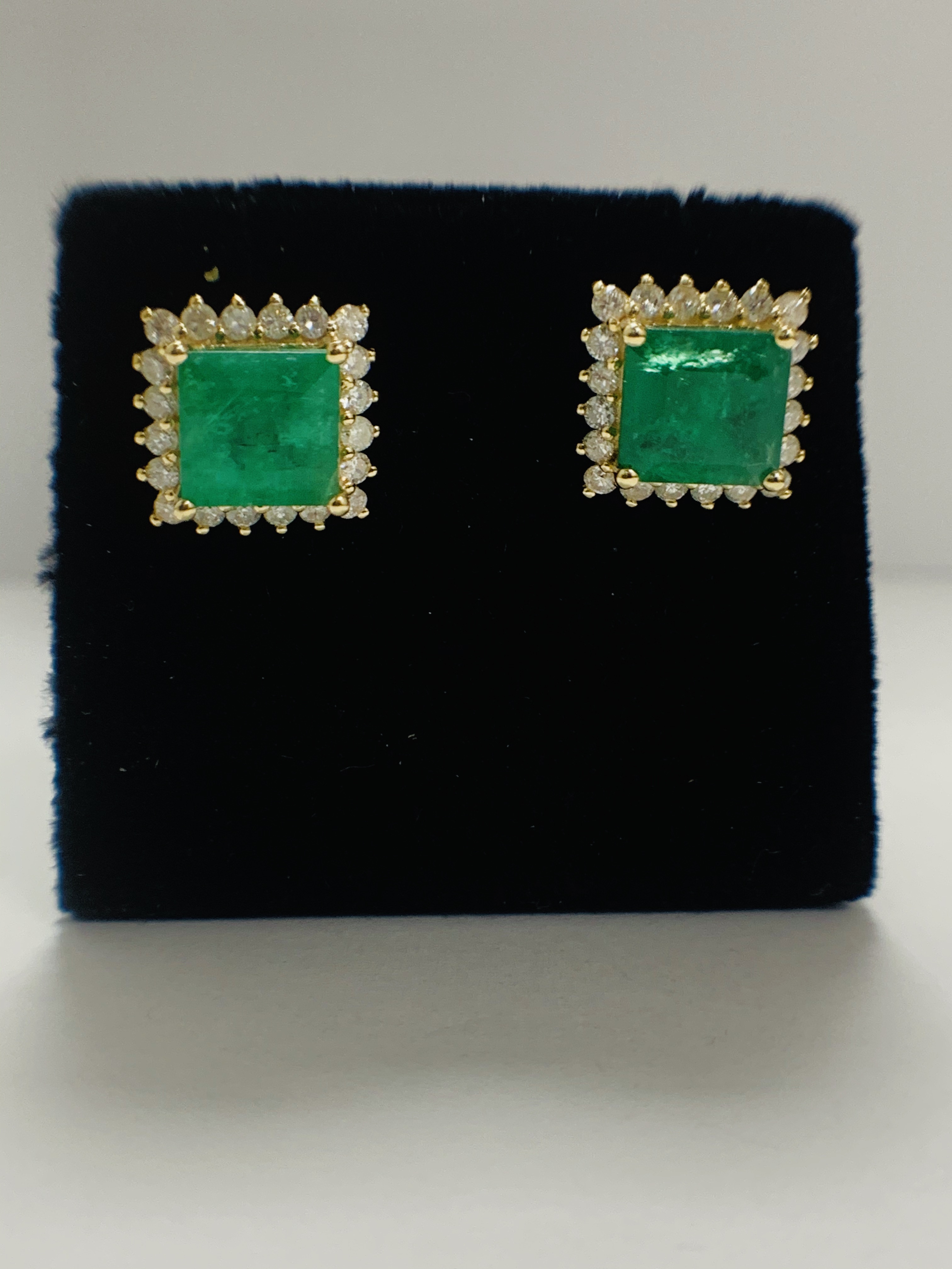 14ct Yellow Gold emerald and Diamond earrings featuring centre, 2 square cut Emeralds (3.51ct TSW), - Image 11 of 13