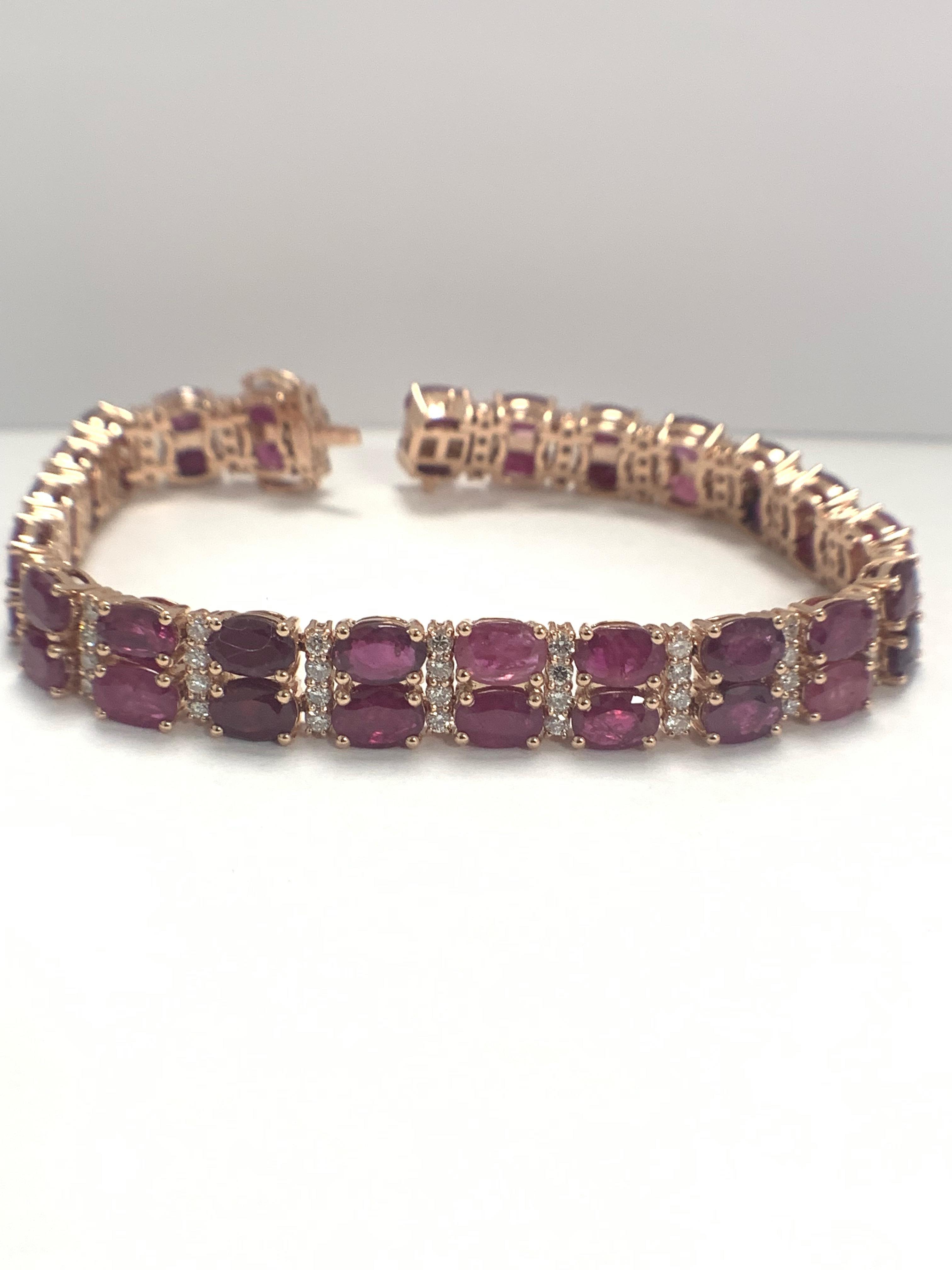 14ct Rose Gold Ruby and Diamond double row bracelet - Image 4 of 16