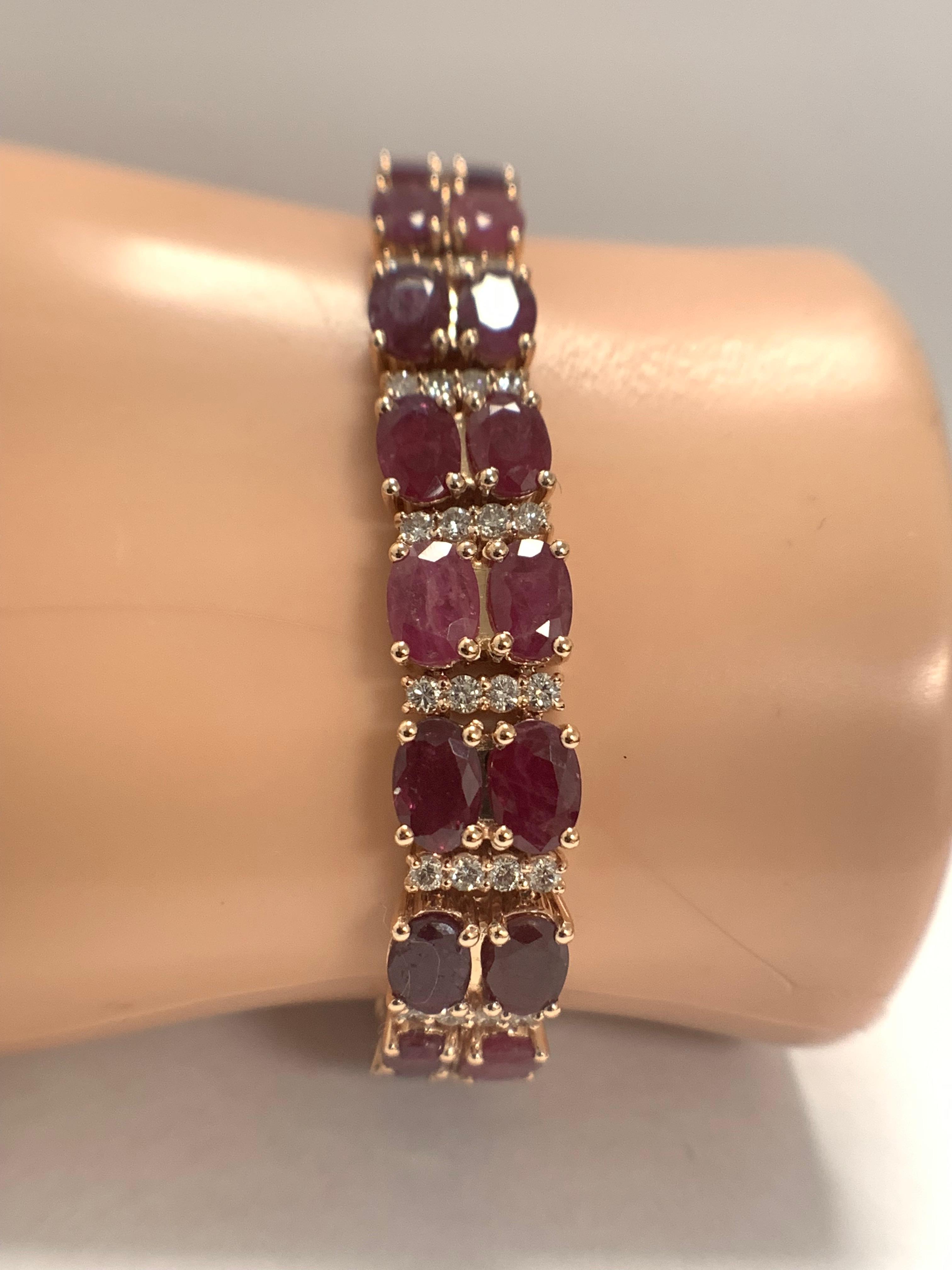 14ct Rose Gold Ruby and Diamond double row bracelet - Image 12 of 16
