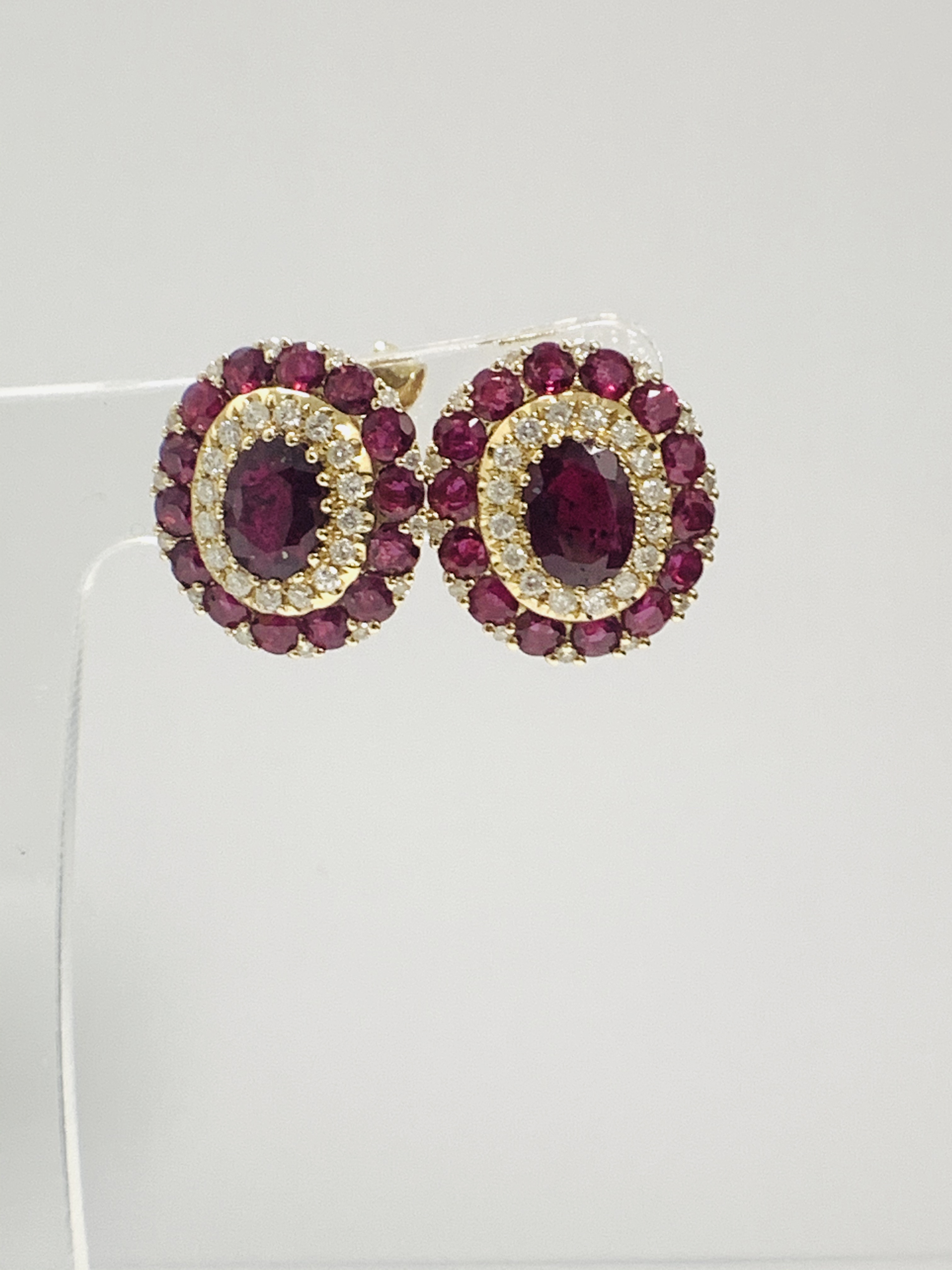 14ct Rose Gold Ruby and Diamond stud earrings featuring, 2 oval cut Rubies (1.47ct TSW), claw set, w - Image 7 of 12