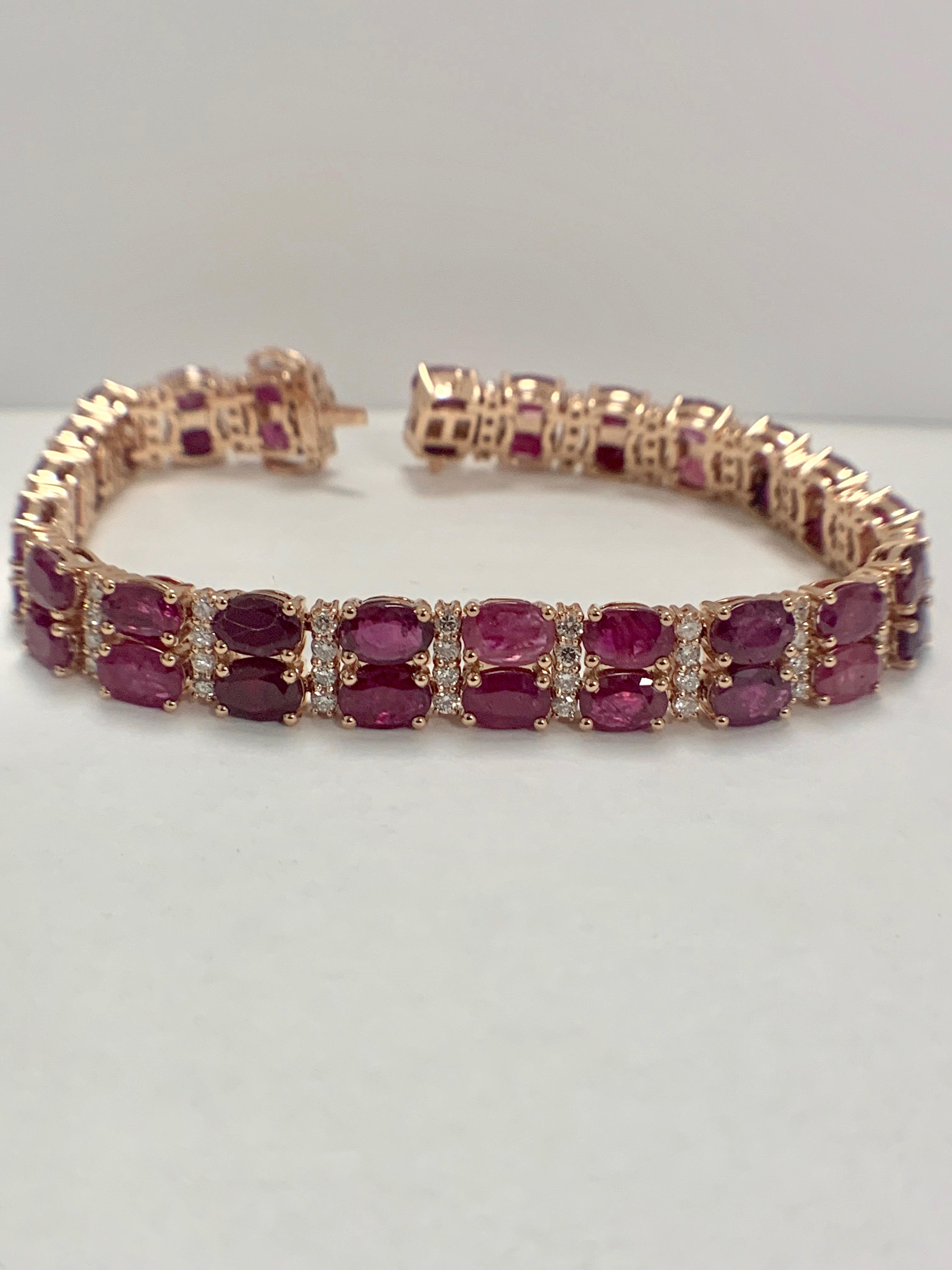 14ct Rose Gold Ruby and Diamond double row bracelet - Image 2 of 16