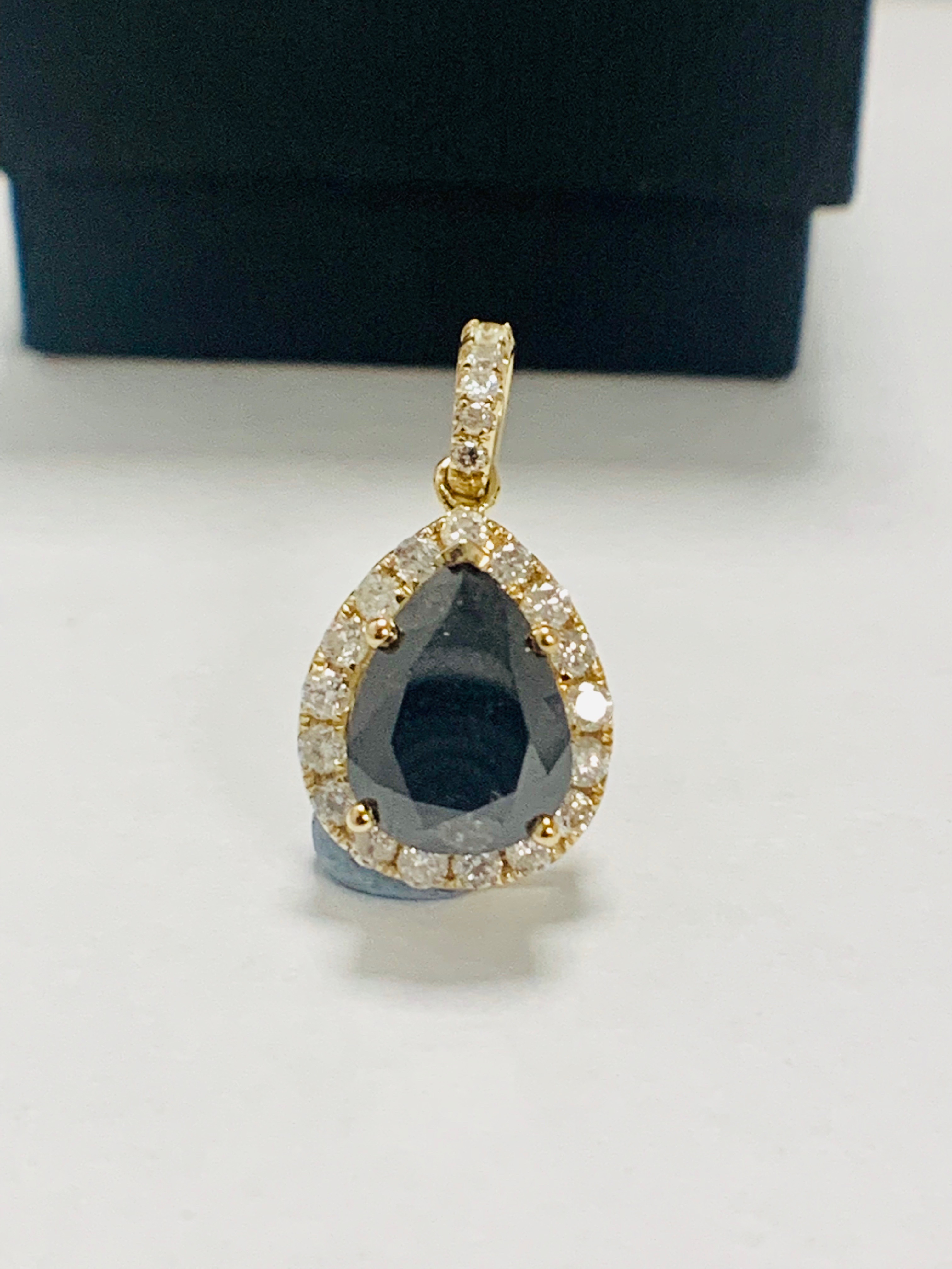 14ct Yellow Gold Diamond pendant featuring centre, pear cut, black Diamond (2.86ct) - Image 2 of 6