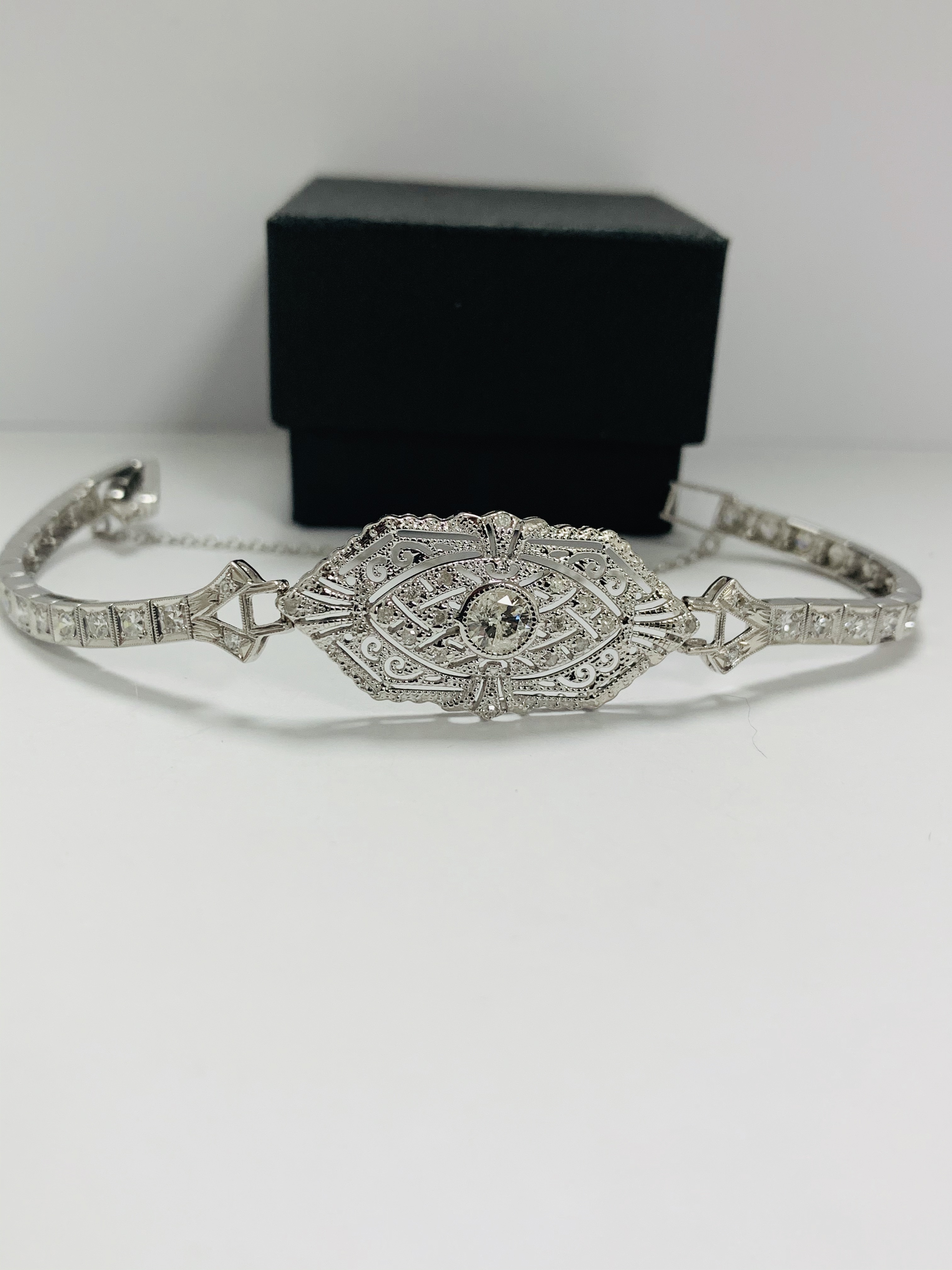 Platinum Diamond bracelet featuring, one round brilliant cut Diamond (0.43ct), with 49 round brillia - Image 10 of 16