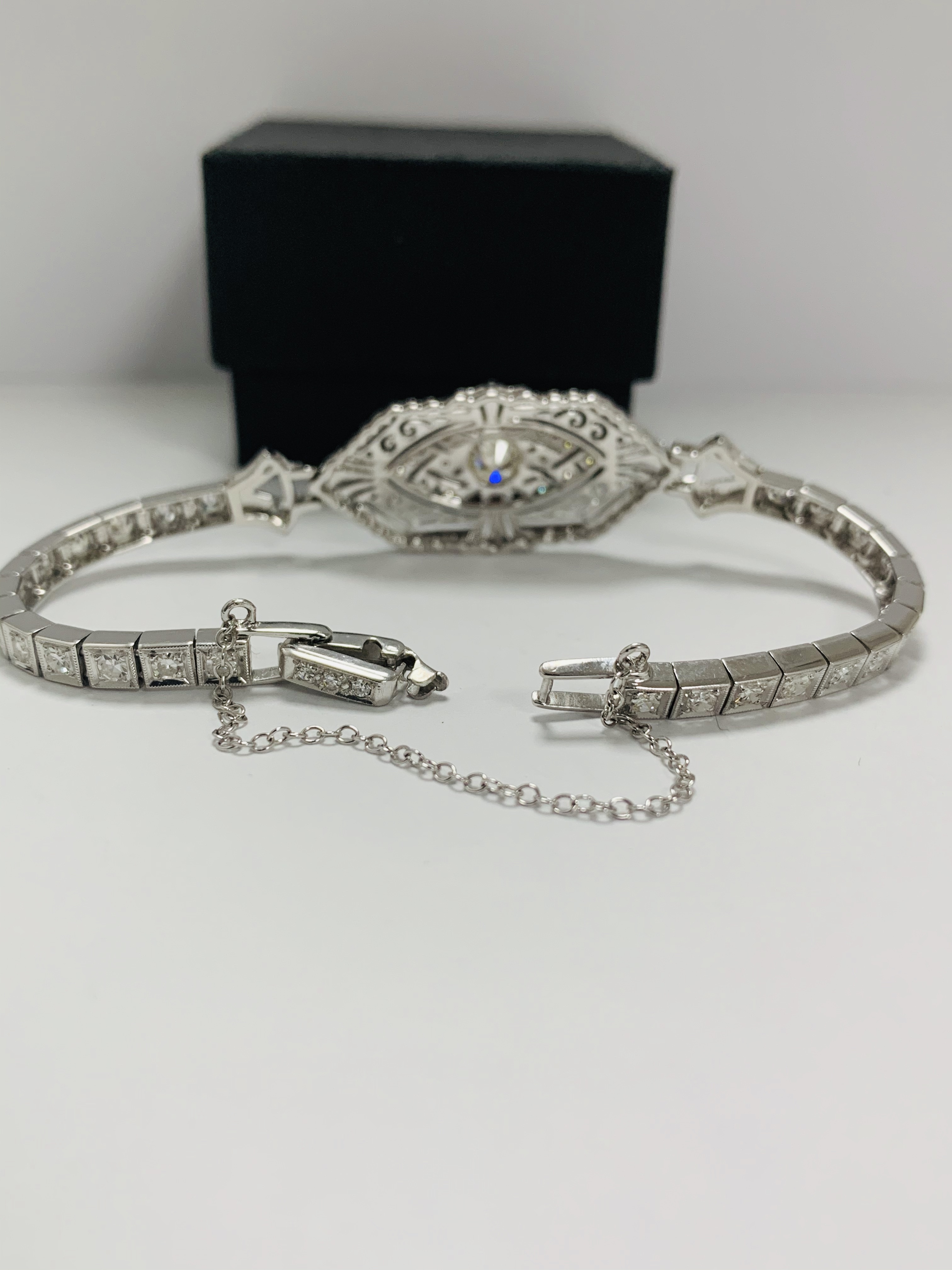 Platinum Diamond bracelet featuring, one round brilliant cut Diamond (0.43ct), with 49 round brillia - Image 9 of 16