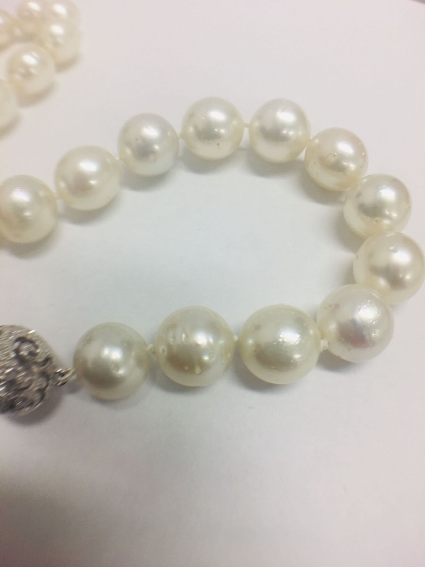 strand 35 south sea pearls with 14ct white gold filagree style ball - Image 7 of 9