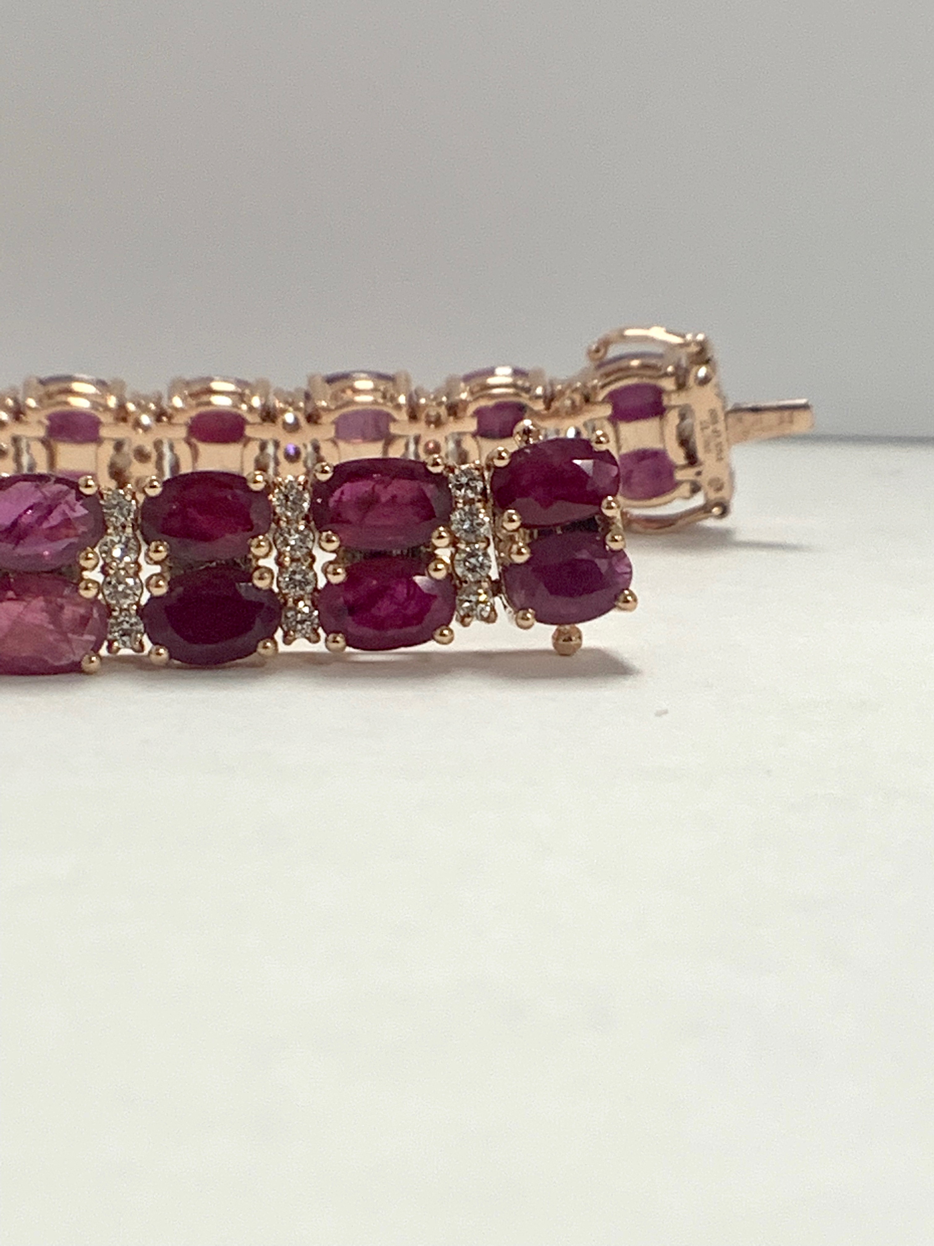 14ct Rose Gold Ruby and Diamond double row bracelet - Image 9 of 16