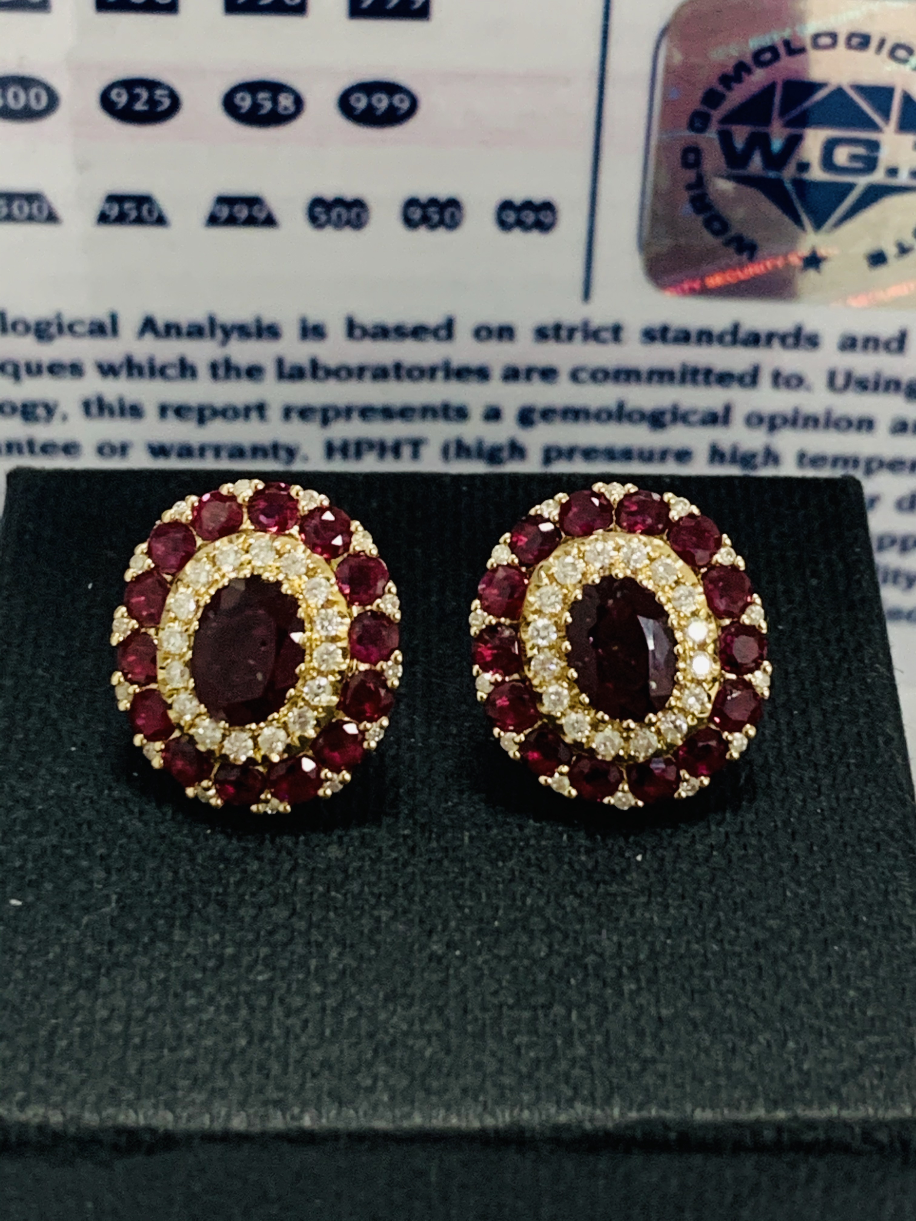 14ct Rose Gold Ruby and Diamond stud earrings featuring, 2 oval cut Rubies (1.47ct TSW), claw set, w - Image 12 of 12